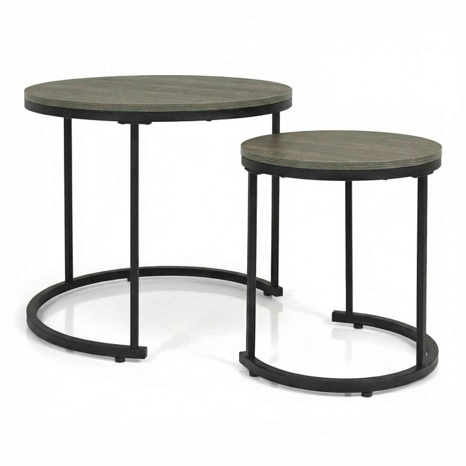 SUGIFT - Set of 2 Round Nesting Coffee Tables Oak 24-in Large and 16-in Small Stacking Side Table...