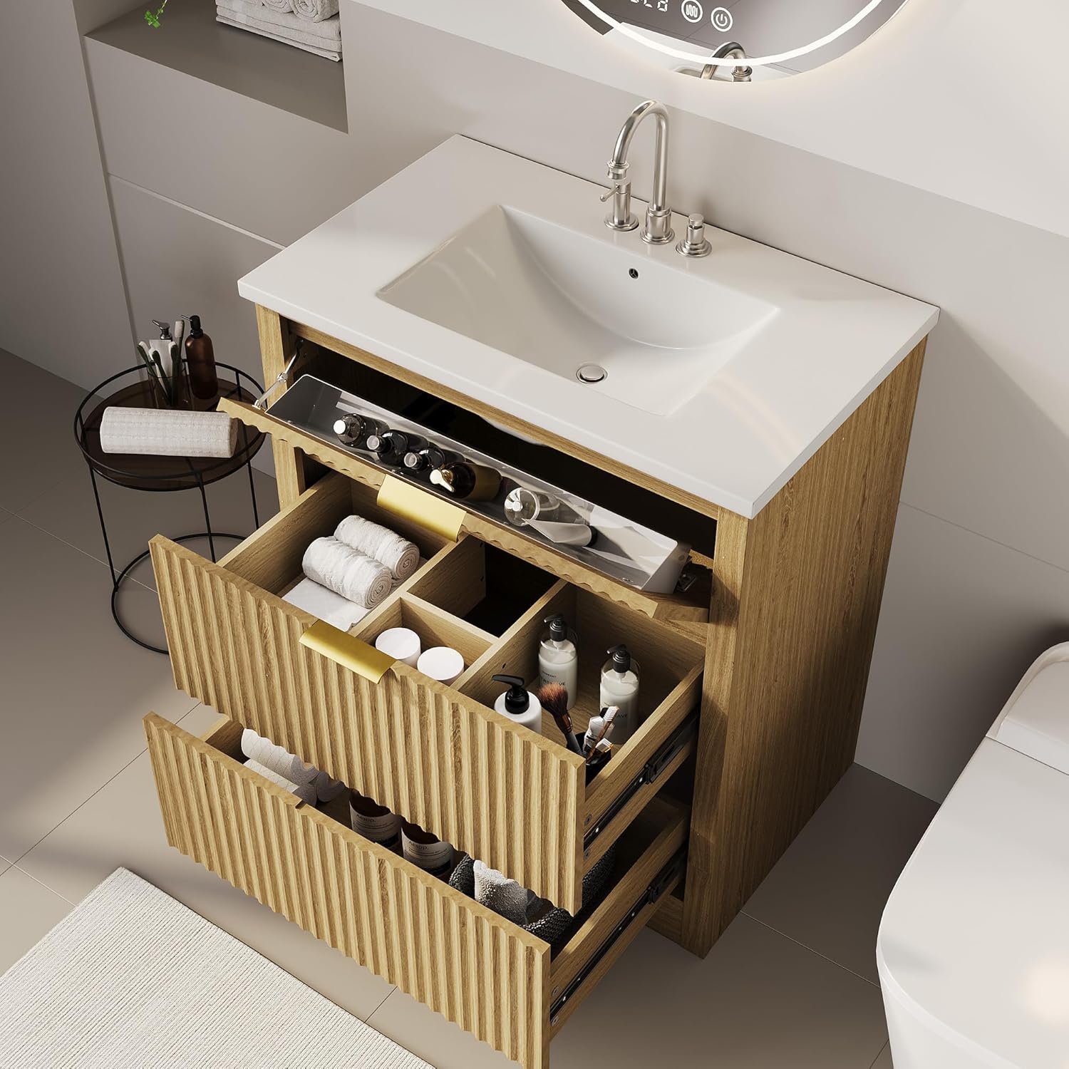 Garvee 24 inch Fluted Bathroom Vanity with Sink Farmhouse