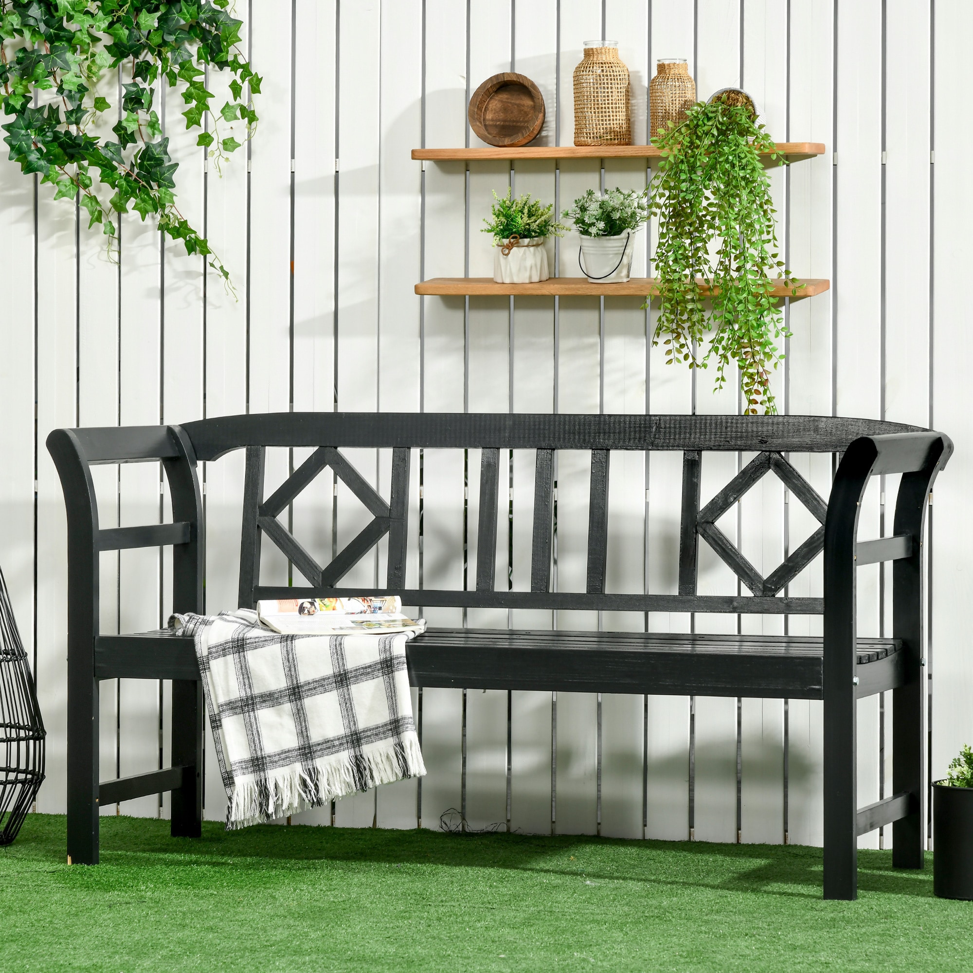 BABOOM BOM-P174073-OR Outdoor Garden Bench 61.5-Inches W x 32.75-Inches H Black Acacia Garden Bench