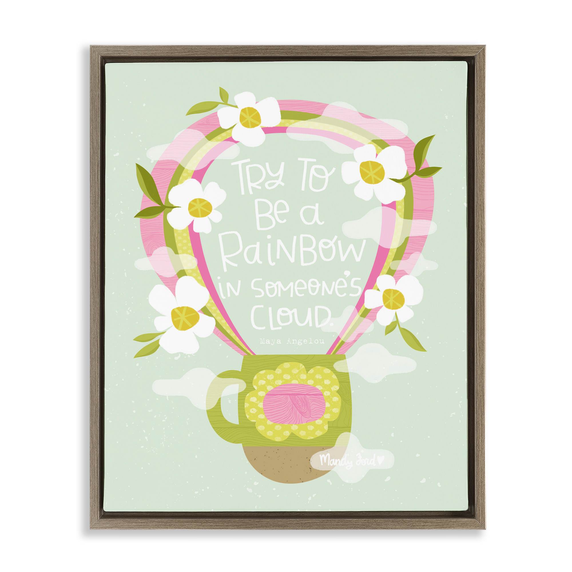 Stupell Industries BS-325-FFE-24X30 Rainbow in Someone's Cloud Brown Framed Floater Canvas Wall Art By Mandy Ford Art + Illustration 25 x 31