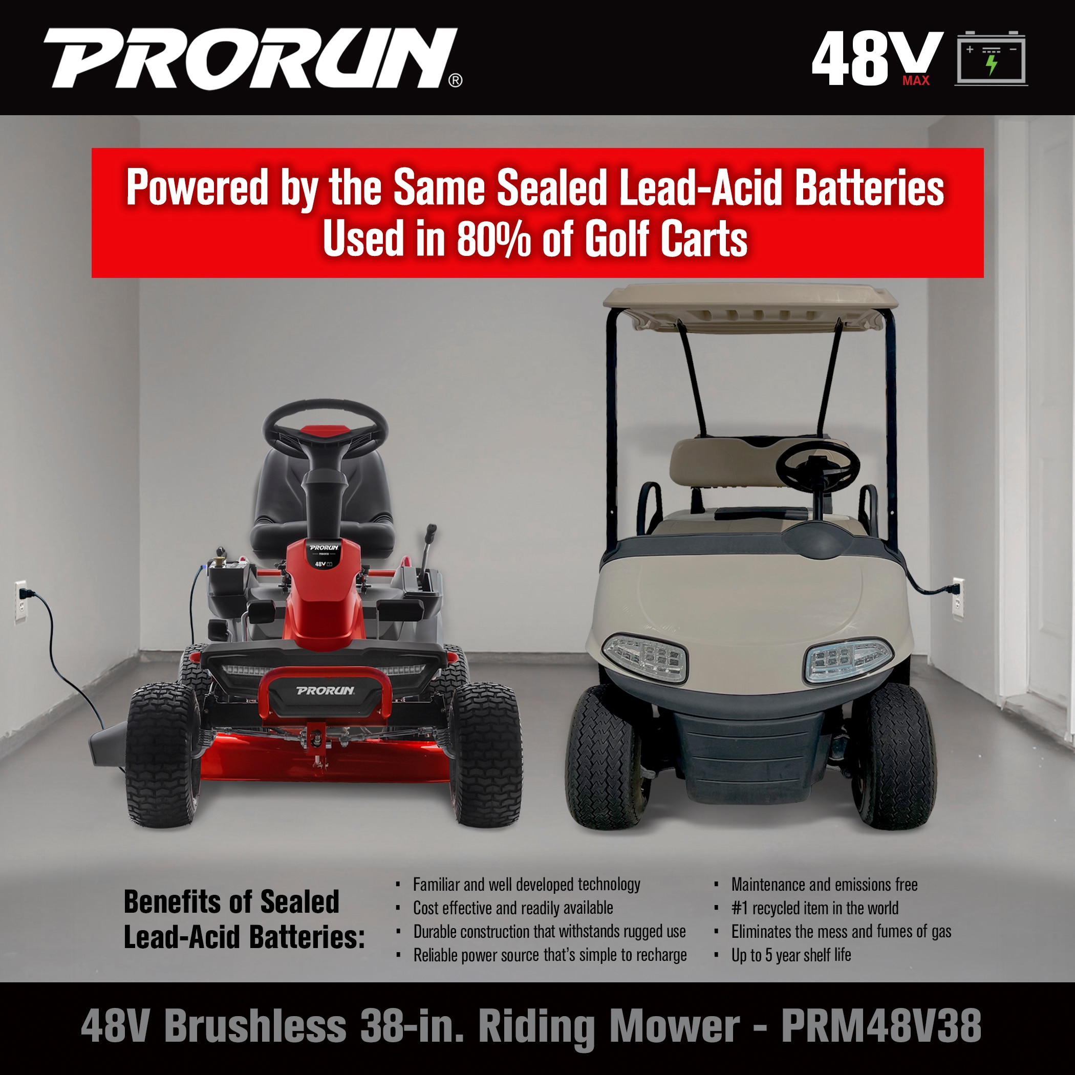 48v Brushless 38 in. Battery-Powered Electric Rear Engine Riding