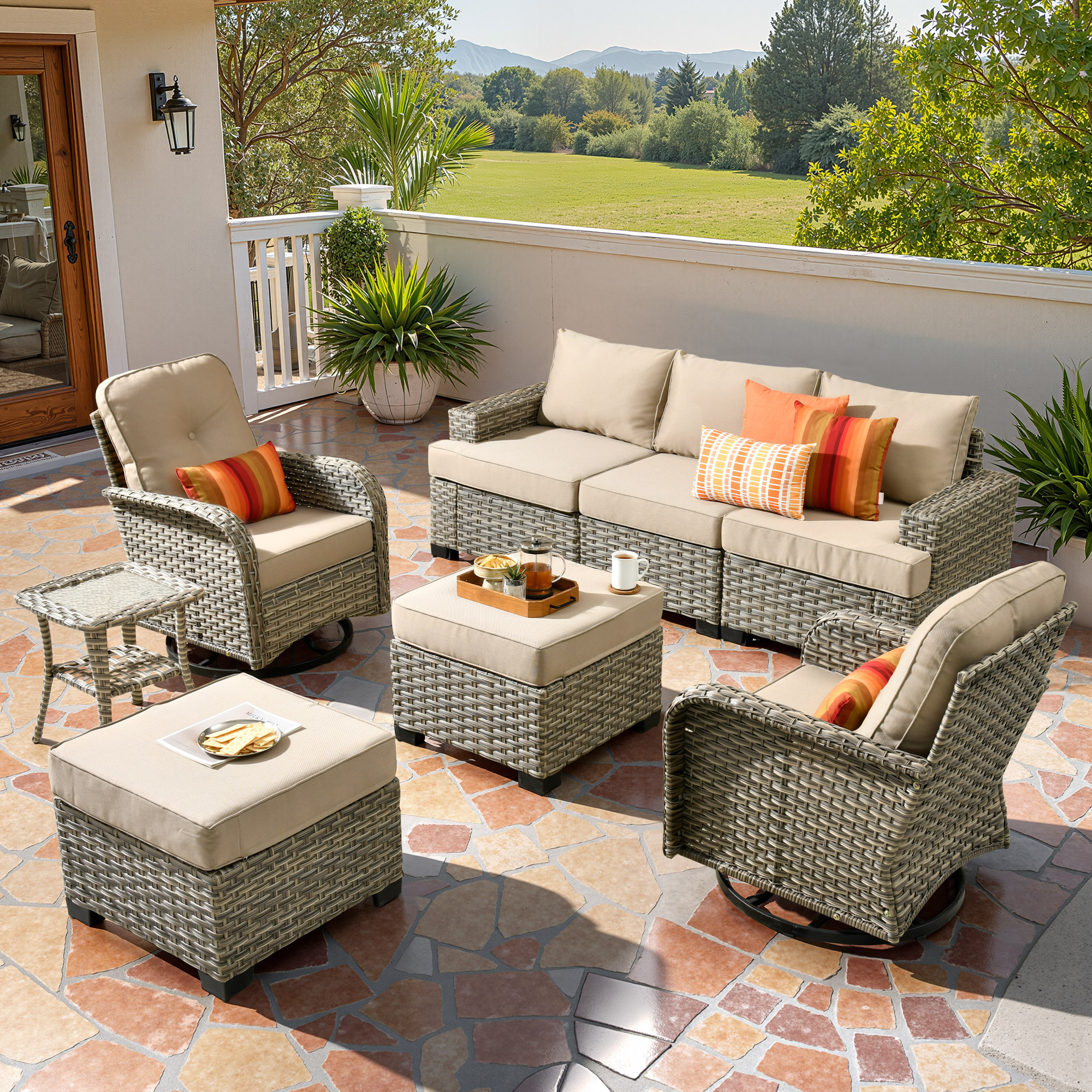 ALTRIGUS 6L-VYZTBS608-AL 8 -Piece Wicker Patio Sofa Conversation Set with Beige Cushions