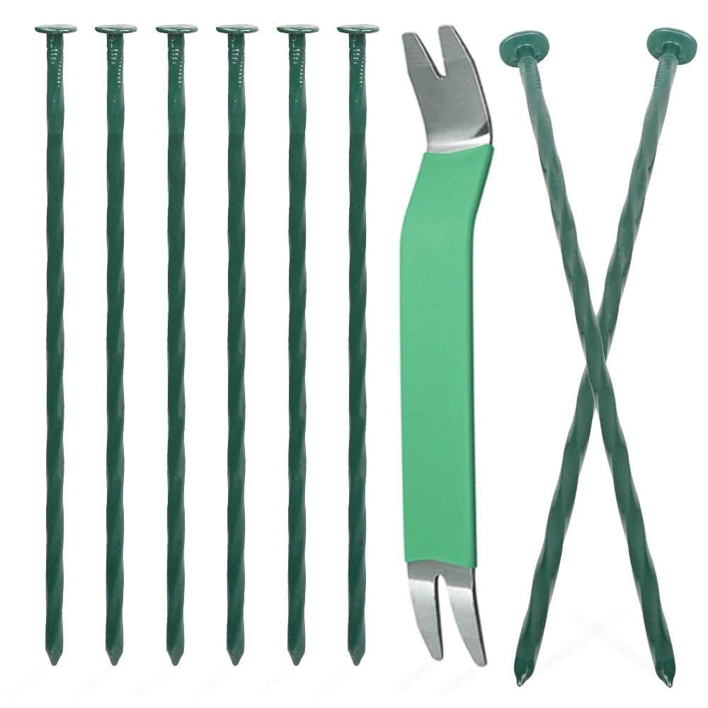 Vrbgify  50 Pack 8 Inch Steel Landscape Stakes Spiral Edging Anchors 6 Gauge Green Staples for Garden Lawn Paver Timber Weed Barrier Artificial Grass