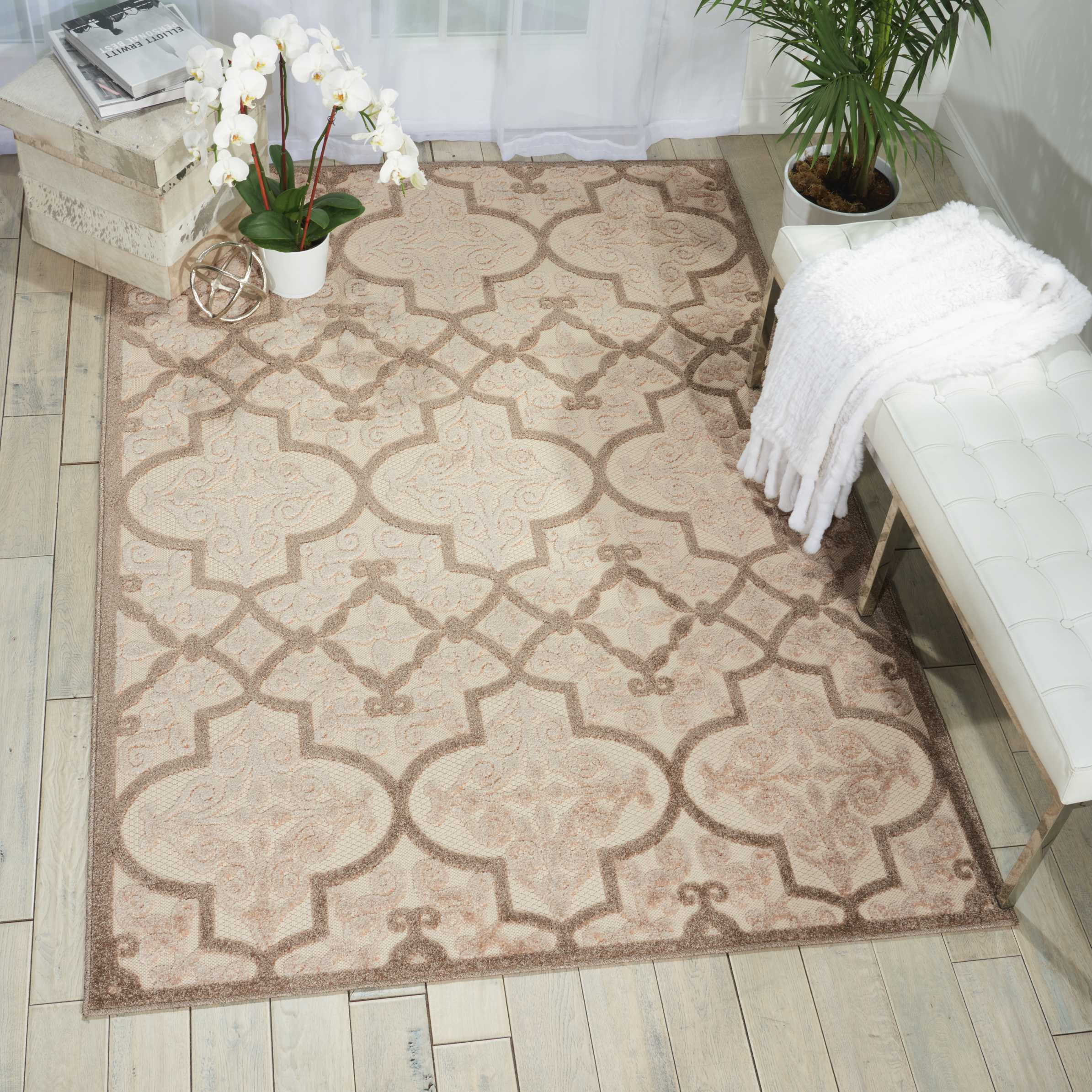Nourison 37630 Aloha 8 x 10 (ft) Polypropylene Cream Rectangular Indoor/Outdoor Abstract Moroccan Area rug