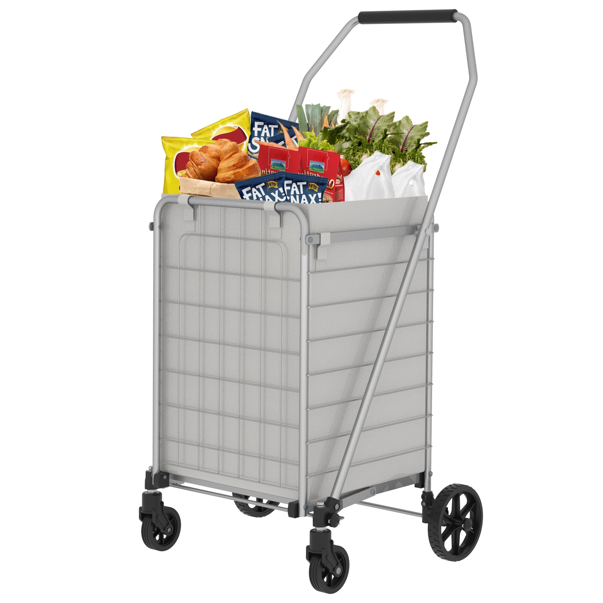 Tatayosi Shopping Cart with Shelf;Grocery Cart on Wheels; Foldable Utility Shopping Carts with Double Basket and 360° Rolling Swivel Wheels for Groceries Laundry;Grey #XH-1P338721