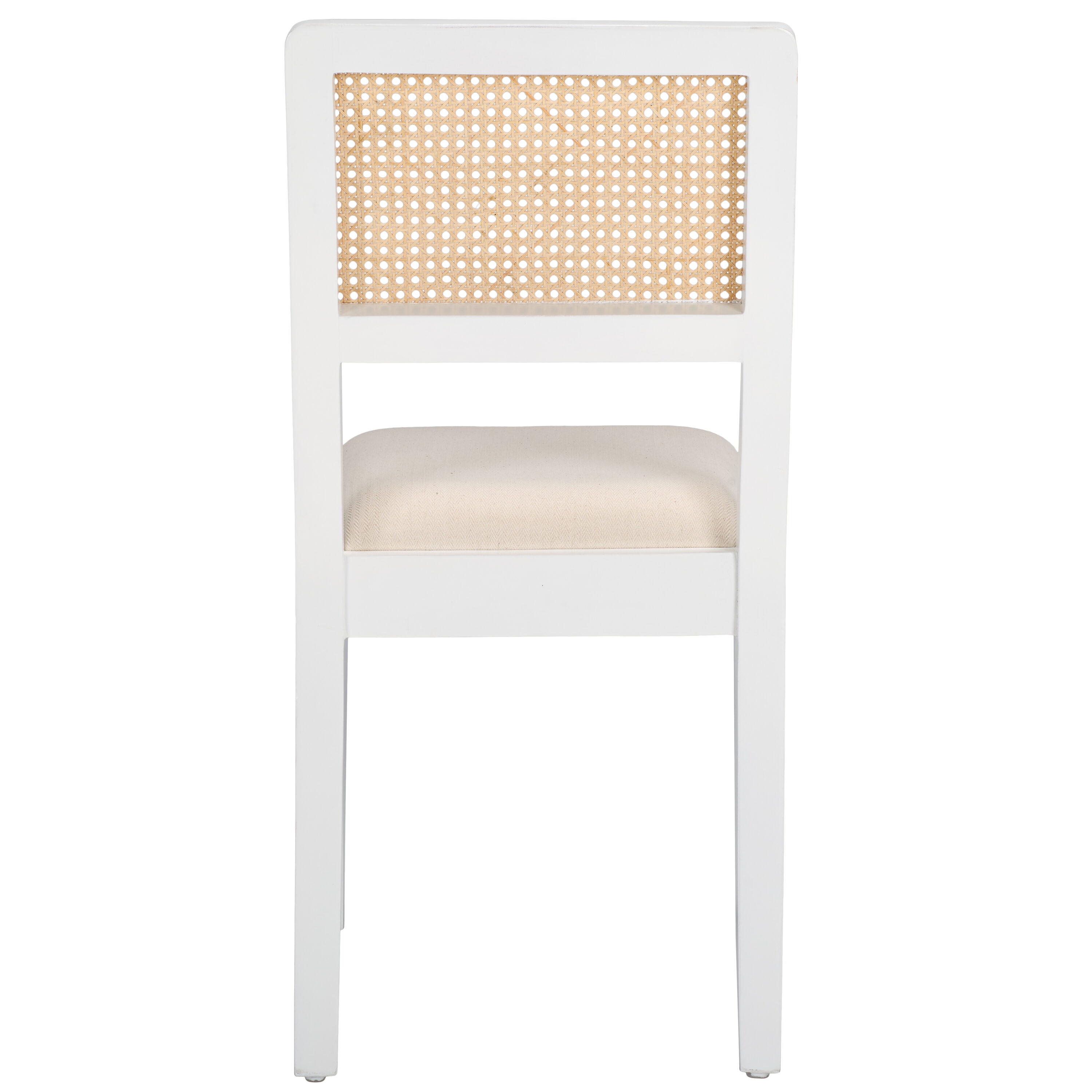 Suzetta White and Natural Pine Wood Side Chair with Rattan Backrest