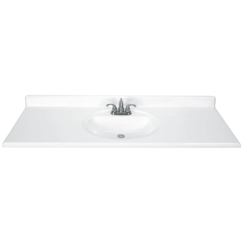 61 In White Cultured Marble Single Sink, One Piece Vanity Top And Double Sink