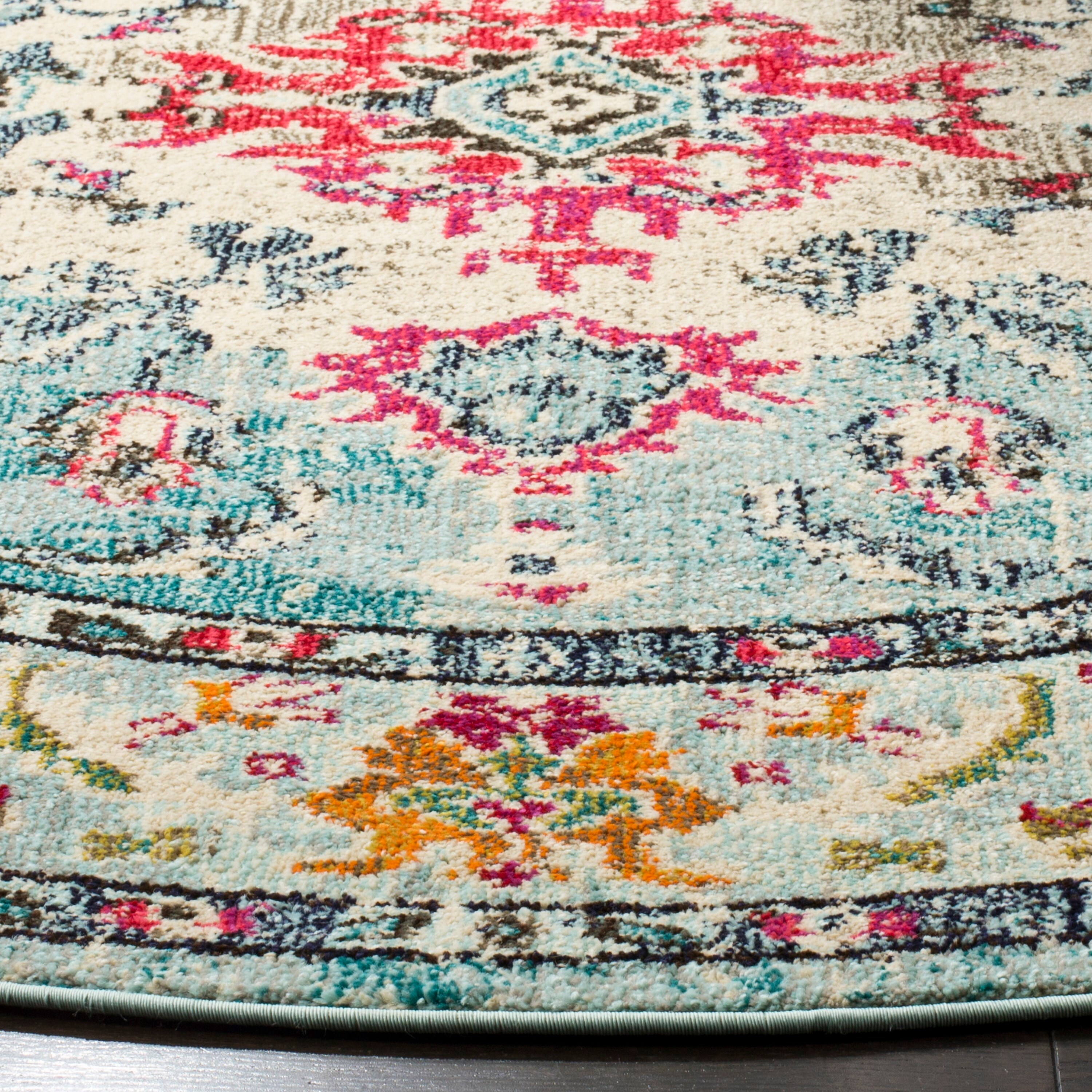 Safavieh Monaco Mahal 9 x 9 Light Blue/Fuchsia Round Indoor  Distressed/Overdyed Oriental Area Rug in the Rugs department at