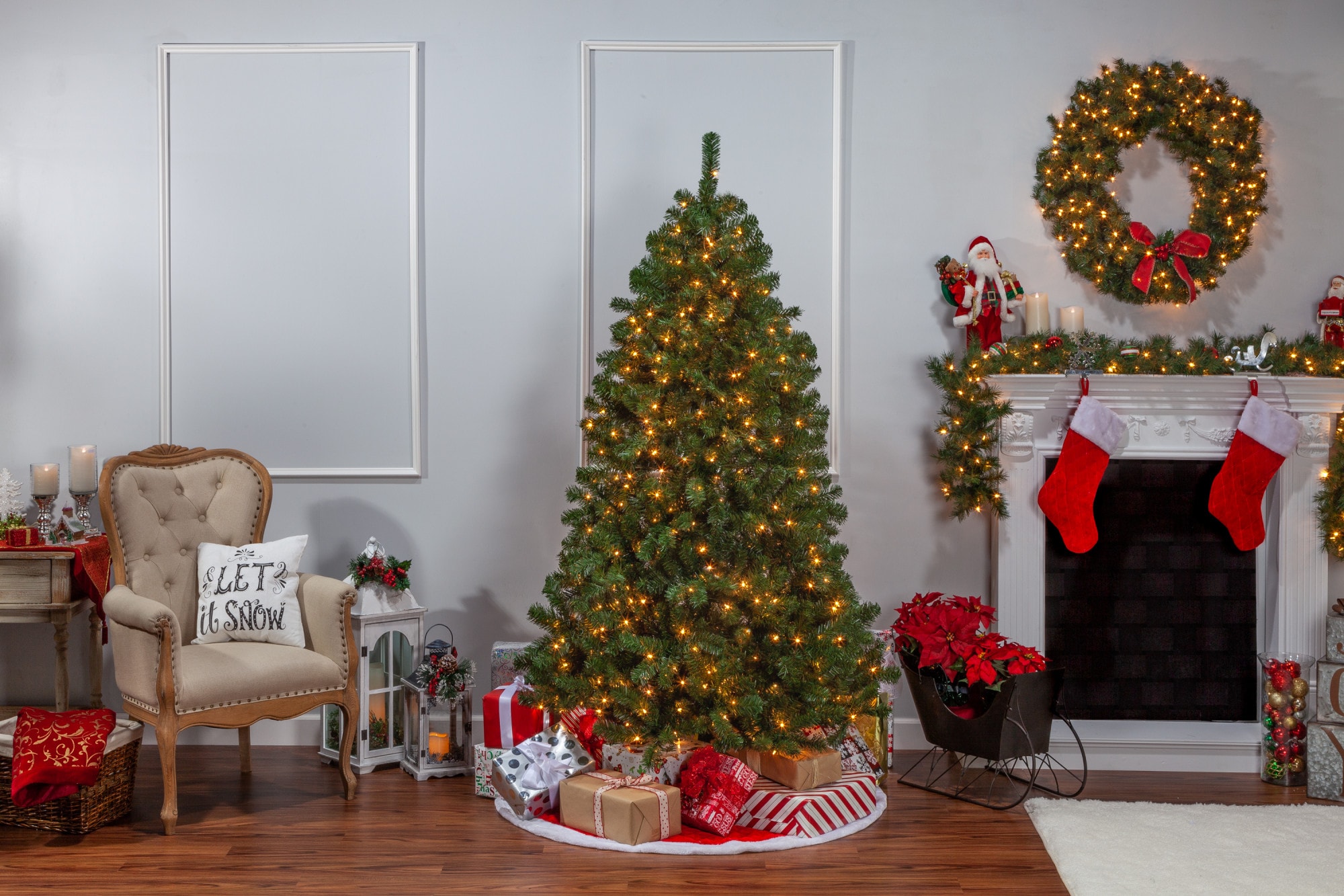 7-Foot Pre-Lit Green Pine Christmas Tree with Clear Lights