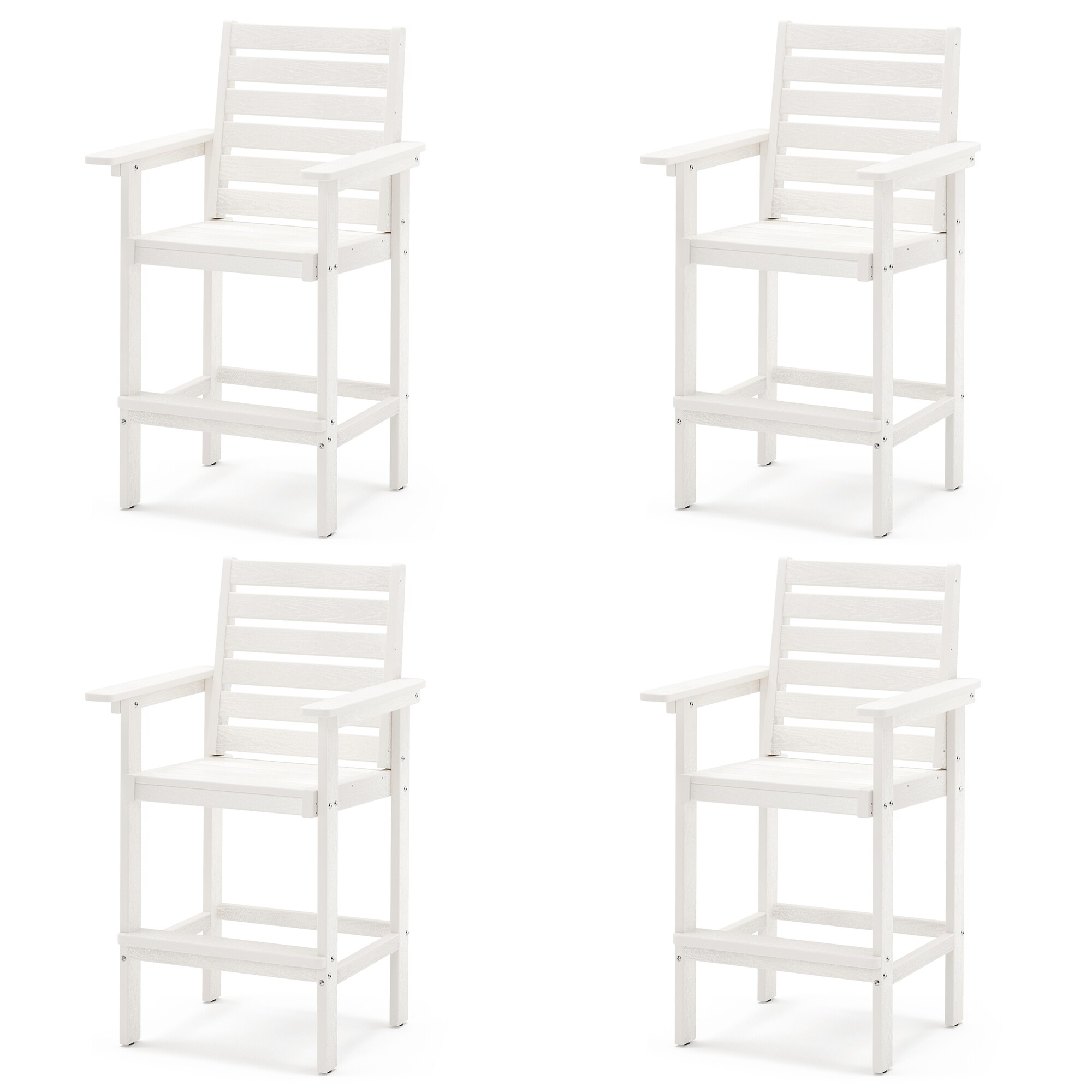 LUE BONA 4LB23DC0008-200LS Set of 4 White HDPE Frame Stationary Bar Stool Chair with Slat Seat