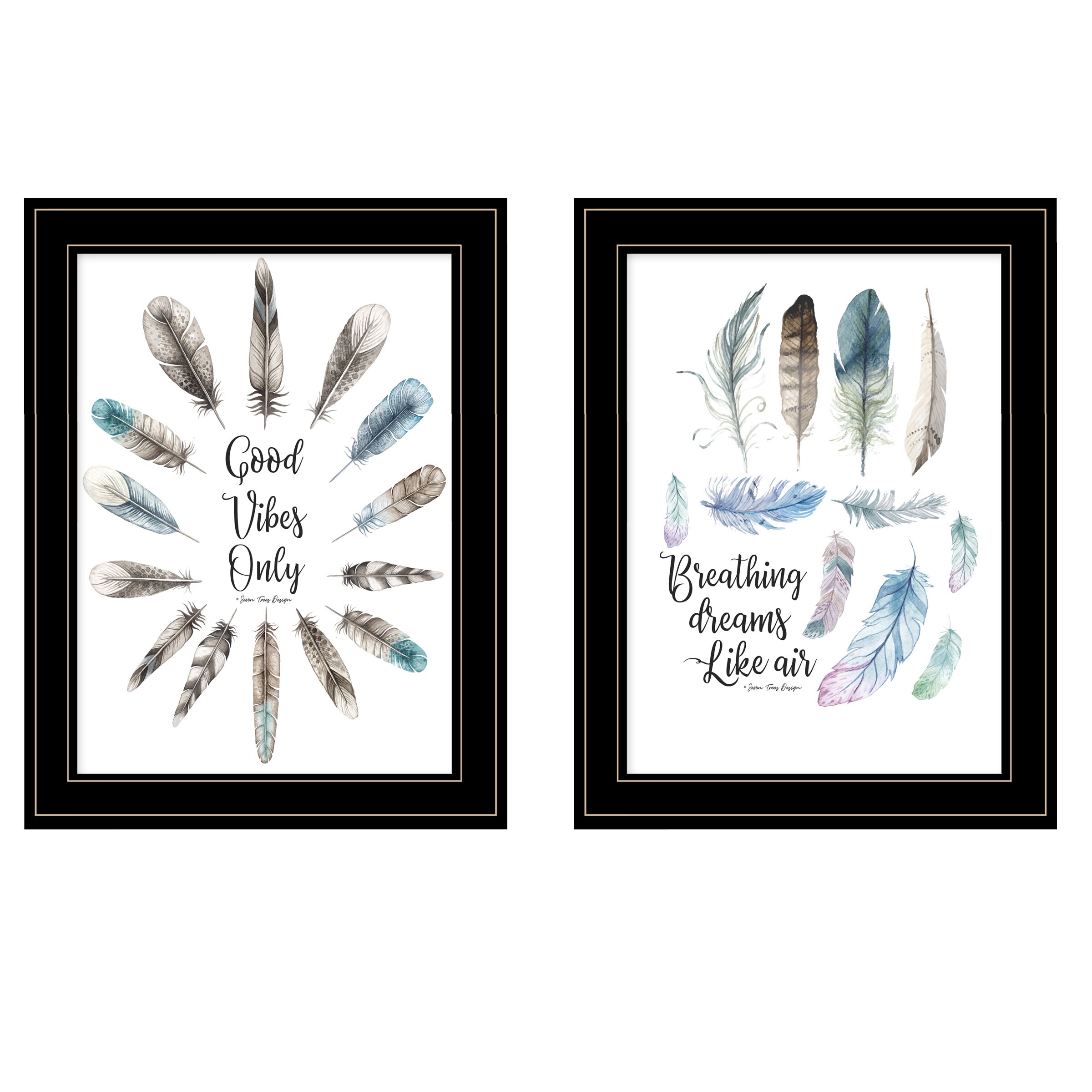 Trendy Decor 4U ST440-704G Good Vibes Only Seven Trees Design Black Wood Framed 19-in H x 15-in W Vintage/Retro Paper Print