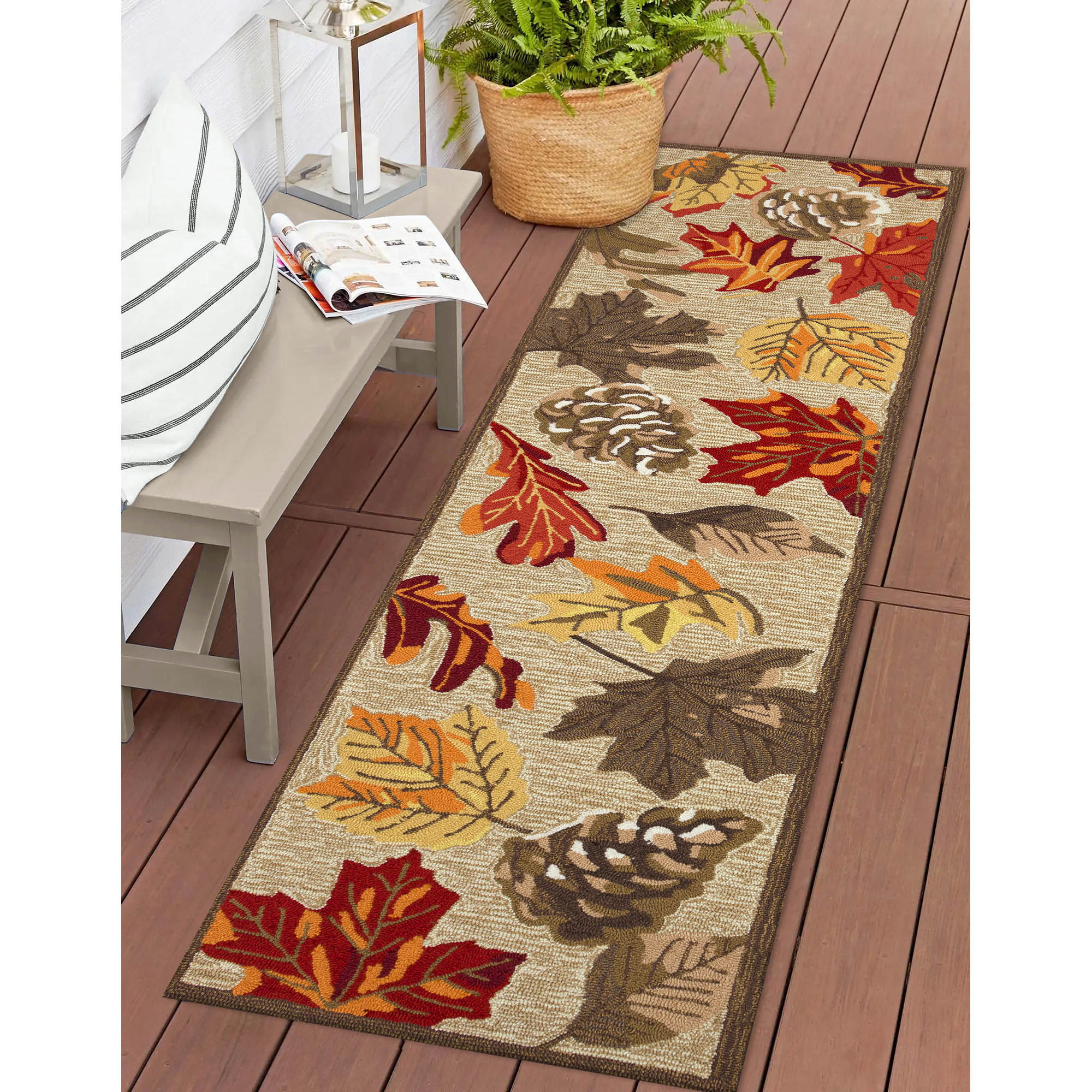 Liora Manne RVLR8230412 Ravella 2 x 8 (ft) Tufted Polypropylene Natural Rectangular Indoor/Outdoor Floral/Botanical Runner rug