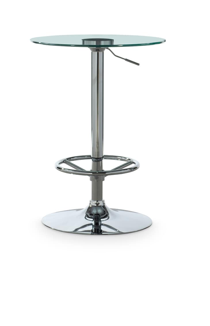 Powell PWLSS478 Chrome Round Transitional Bar Table, Glass Top with Chrome Metal Pedestal Base 23.63-in L x 42.75-in H