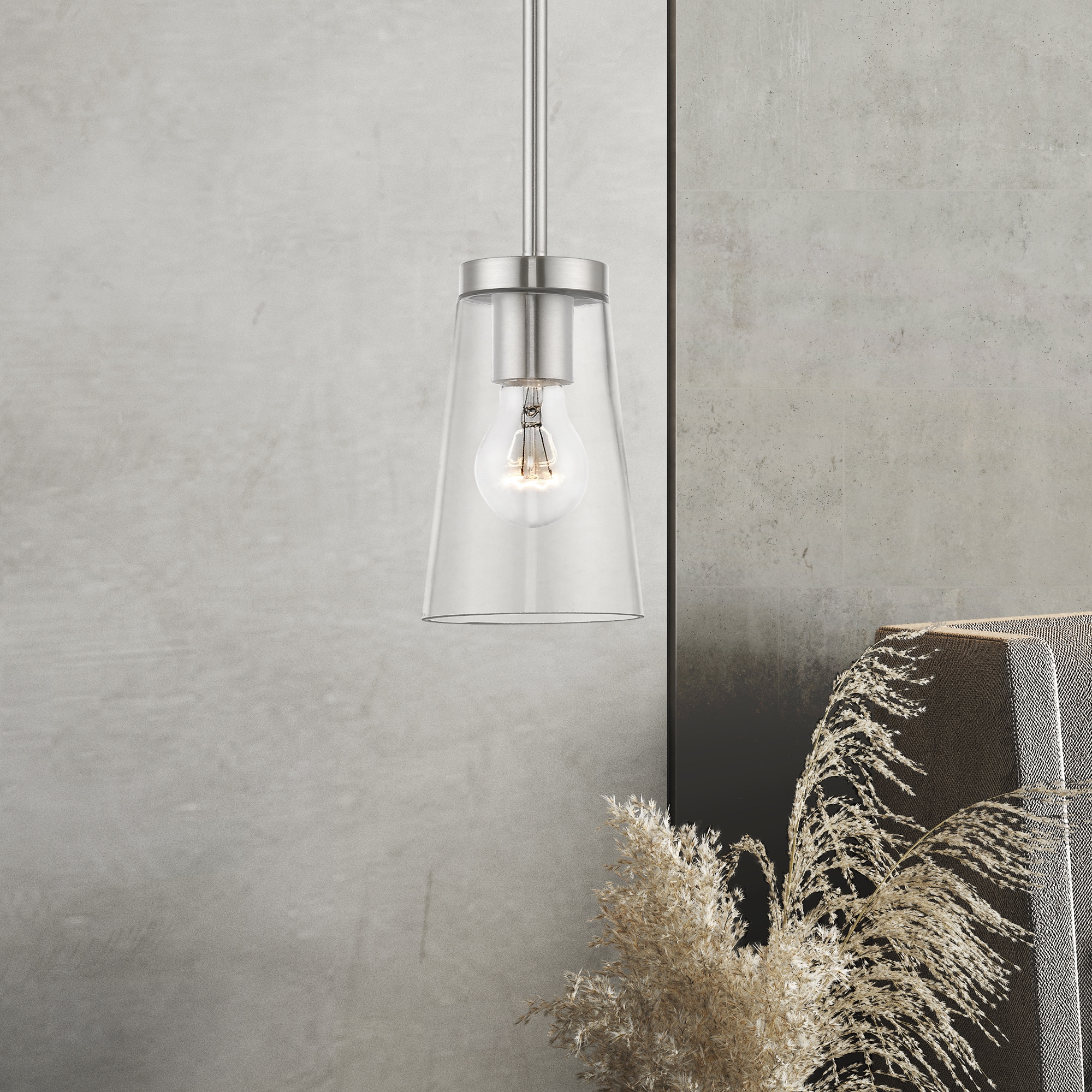 Brushed Nickel Mini Pendant with Clear Glass Shade