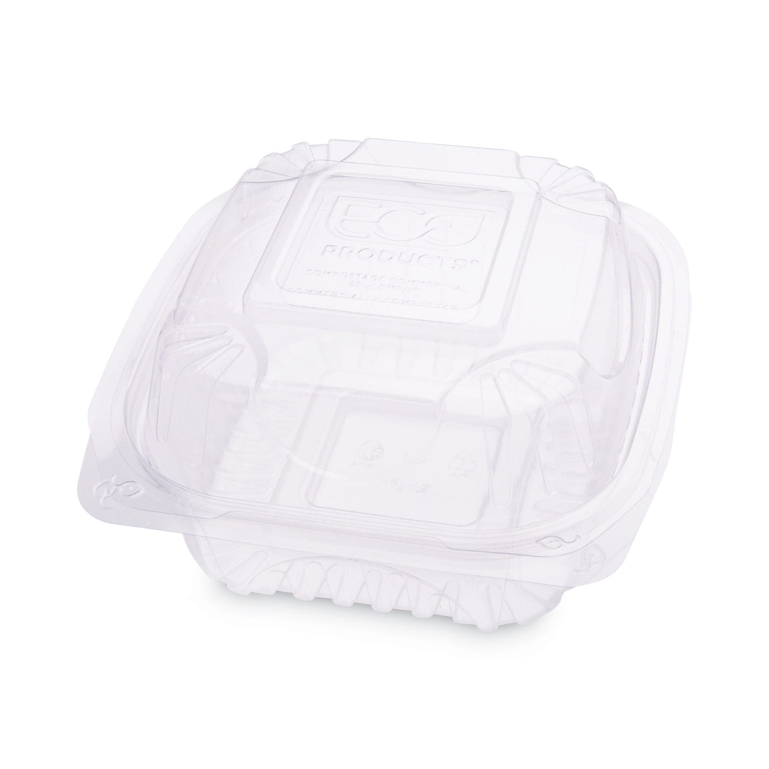 Eco-Products Renewable and Compostable Clear Clamshell Hinged Food Containers 6 x 6 x 3 Plastic 80/Pack 3 Packs/Carton