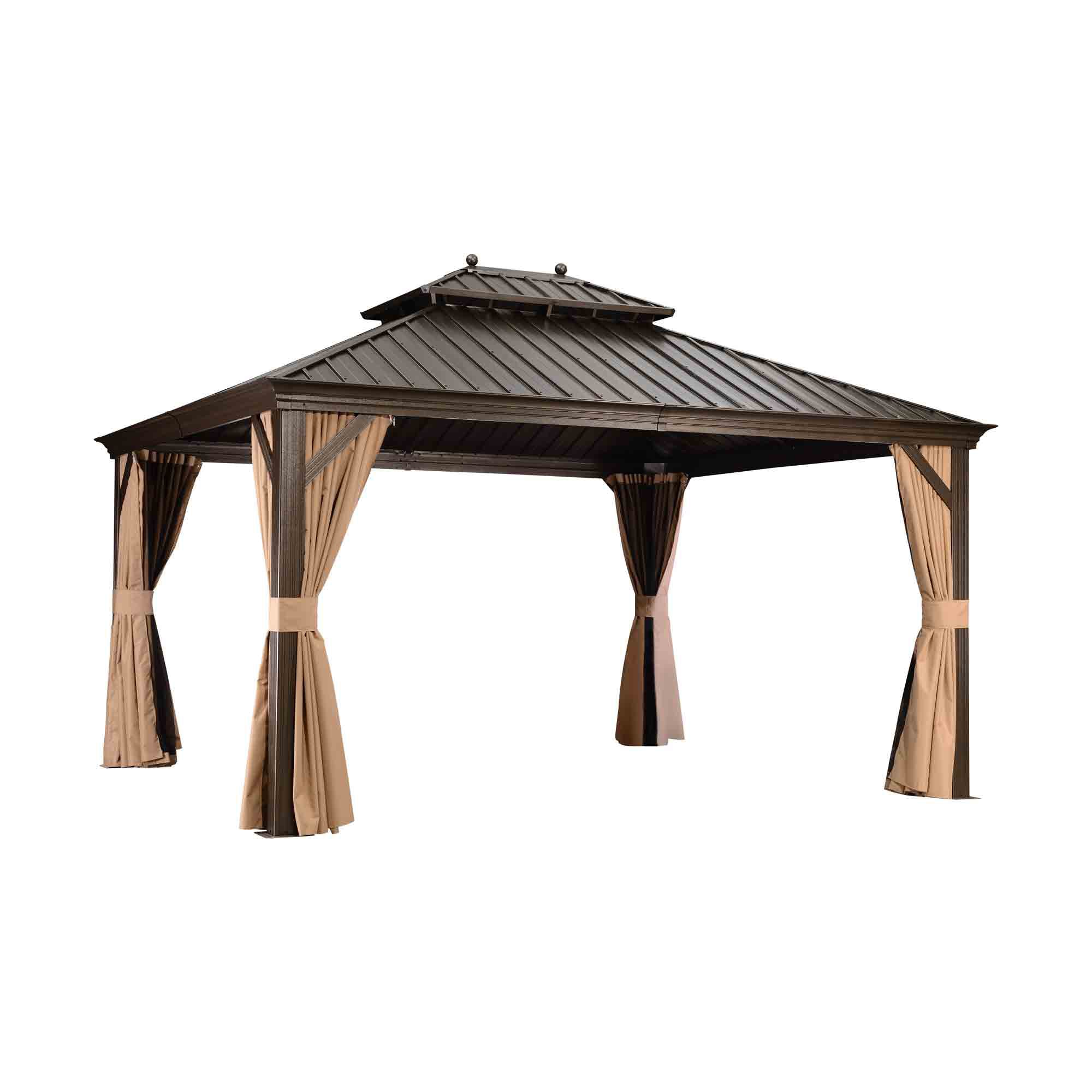 PURPLE LEAF 14-ft x 12-ft Gazebo Rectangle Khaki(W/Balls) Metal Steel ...