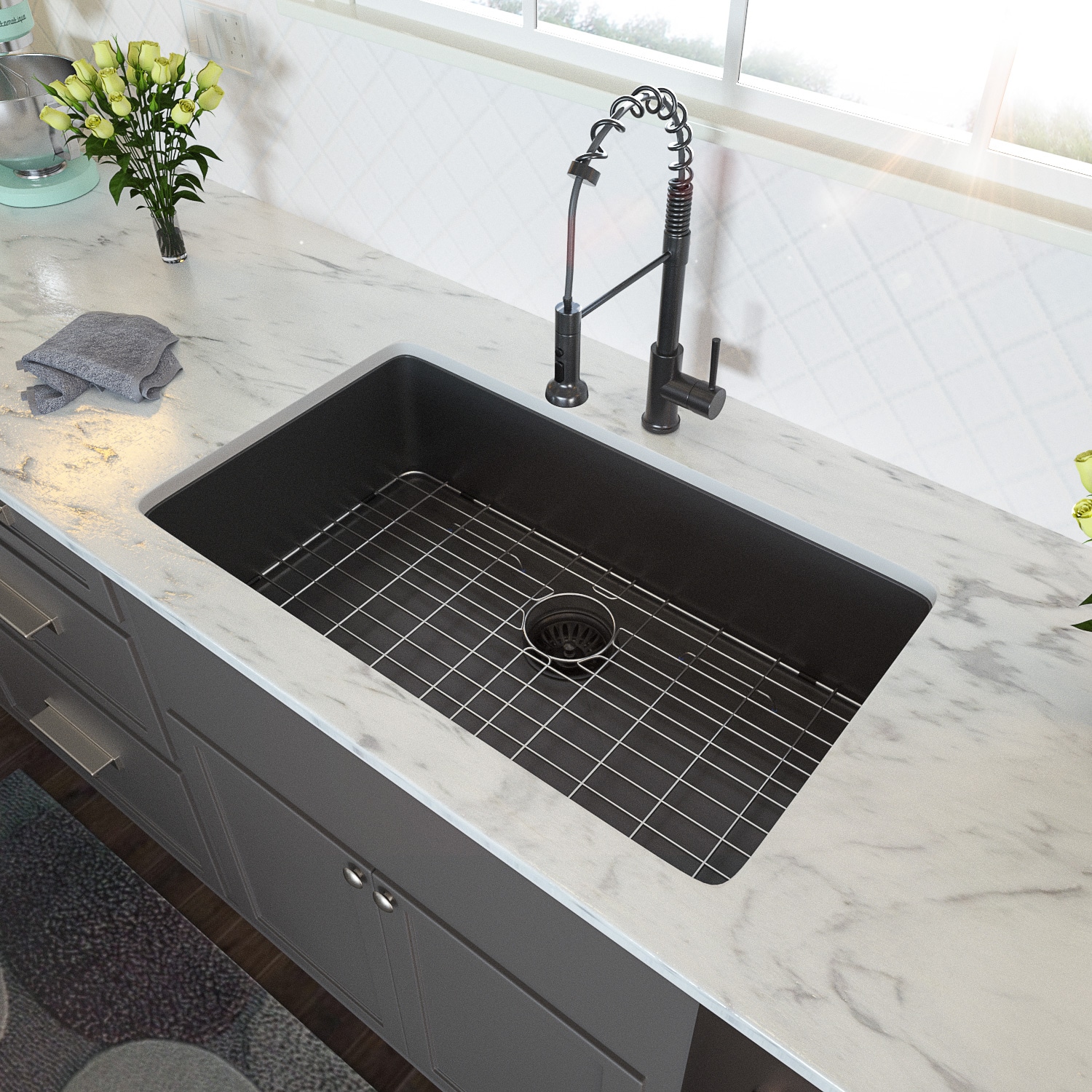 CASAINC 33-in Gunmetal Black Stainless Steel Undermount Kitchen Sink Single Bowl Basin Sink 16 Gauge 10-in Deep