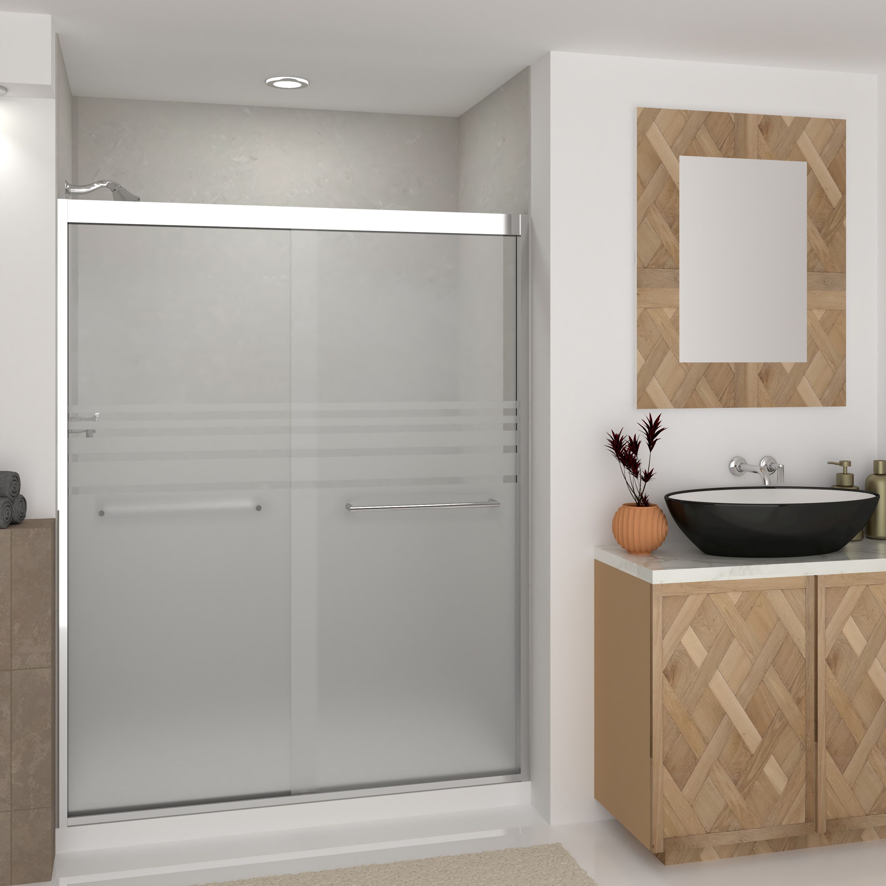 Transolid FBPT607608F-T-PC Frederick Polished Chrome 57-3/4-in to 59-in x 76-in Semi-frameless Bypass Sliding Soft Close Shower Door