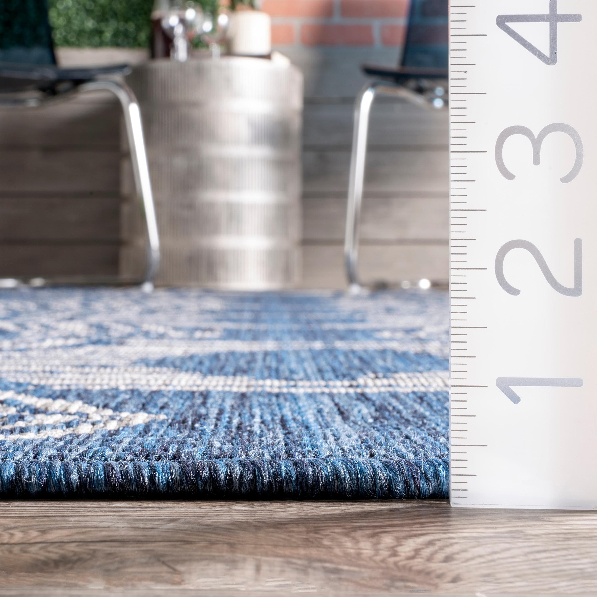 Blue Rectangular Flat Woven Synthetic Indoor/Outdoor Rug