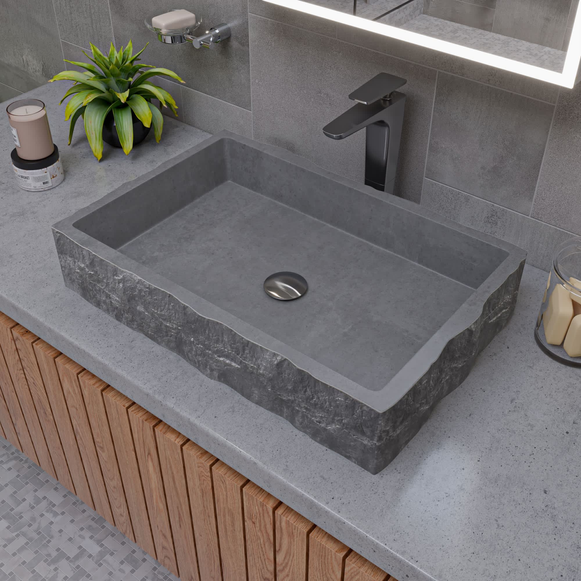 ALFI ABCO24R ABCO24R 24-in Solid Concrete Chiseled Style Rectangular Above Mount Vessel Sink
