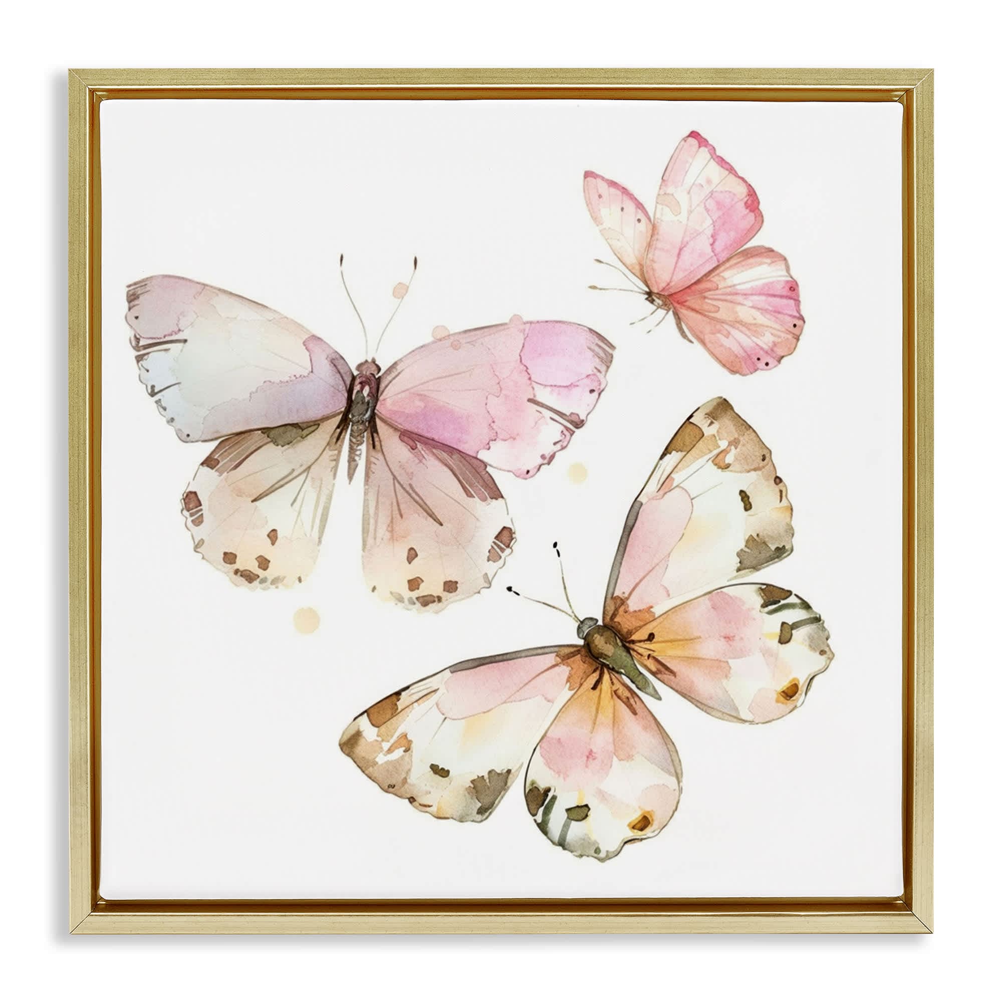 Stupell Industries BT-916-FFG-24X24 Soft Watercolor Butterfly Trio Gold Framed Floater Canvas Wall Art By LSR Creative Studio 25 x 25
