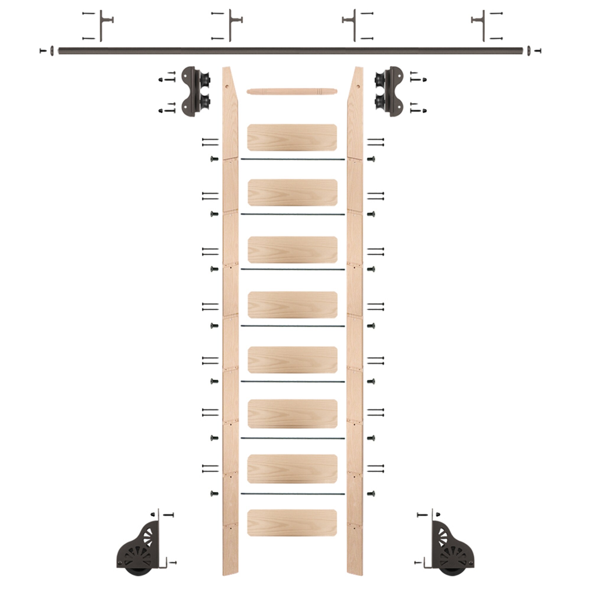 Quiet Glide QG2109MA08V07 9-ft Unfinished Maple Library Ladder