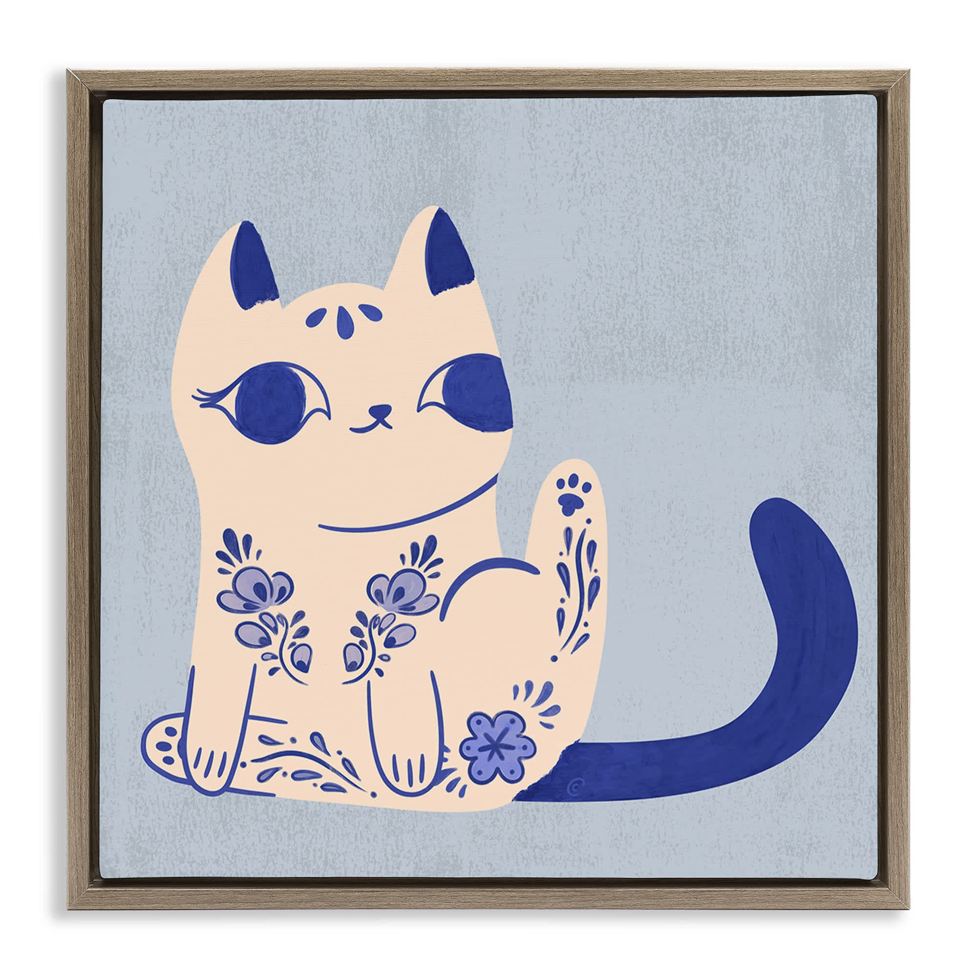 Stupell Industries BS-839-FFE-17X17 Ornate Floral Cat Brown Framed Floater Canvas Wall Art By Carrie Cantwell 18 x 18