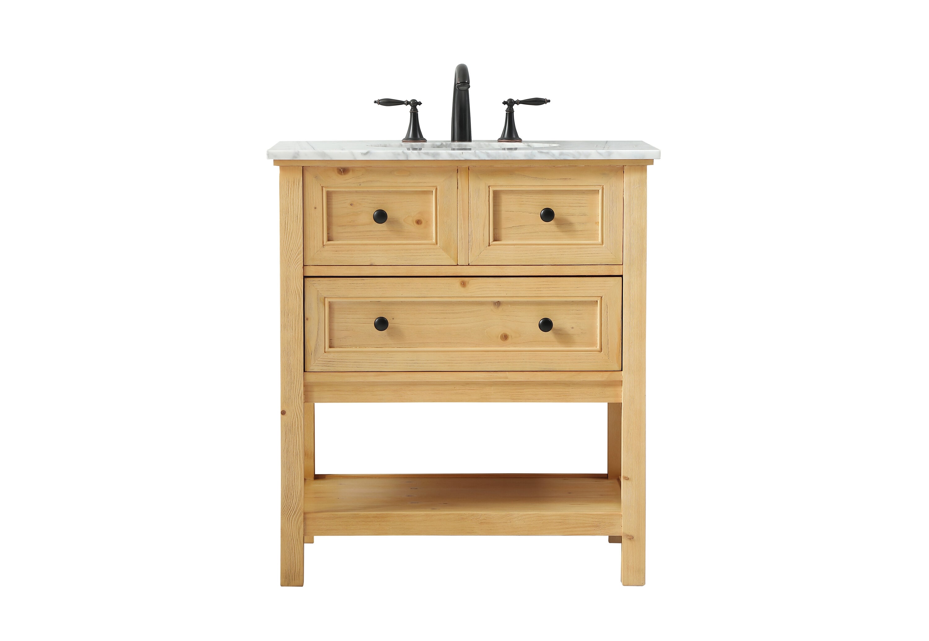 Elegant Decor HF81090NW Home Furnishing 30-in Natural Wood Undermount Single sink Bathroom Vanity with Carrara White Marble Top