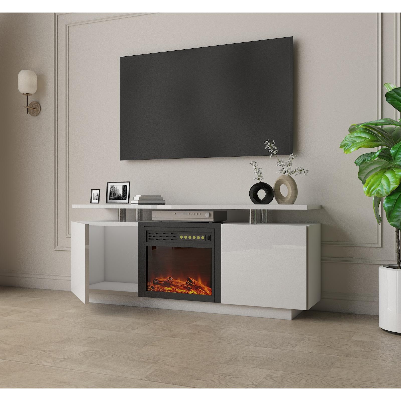 Bayfeve BF-1320S2-FP 63-Inches W White TV Stand with Infrared quartz Wall-mount Electric Fireplace with Remote Control Included