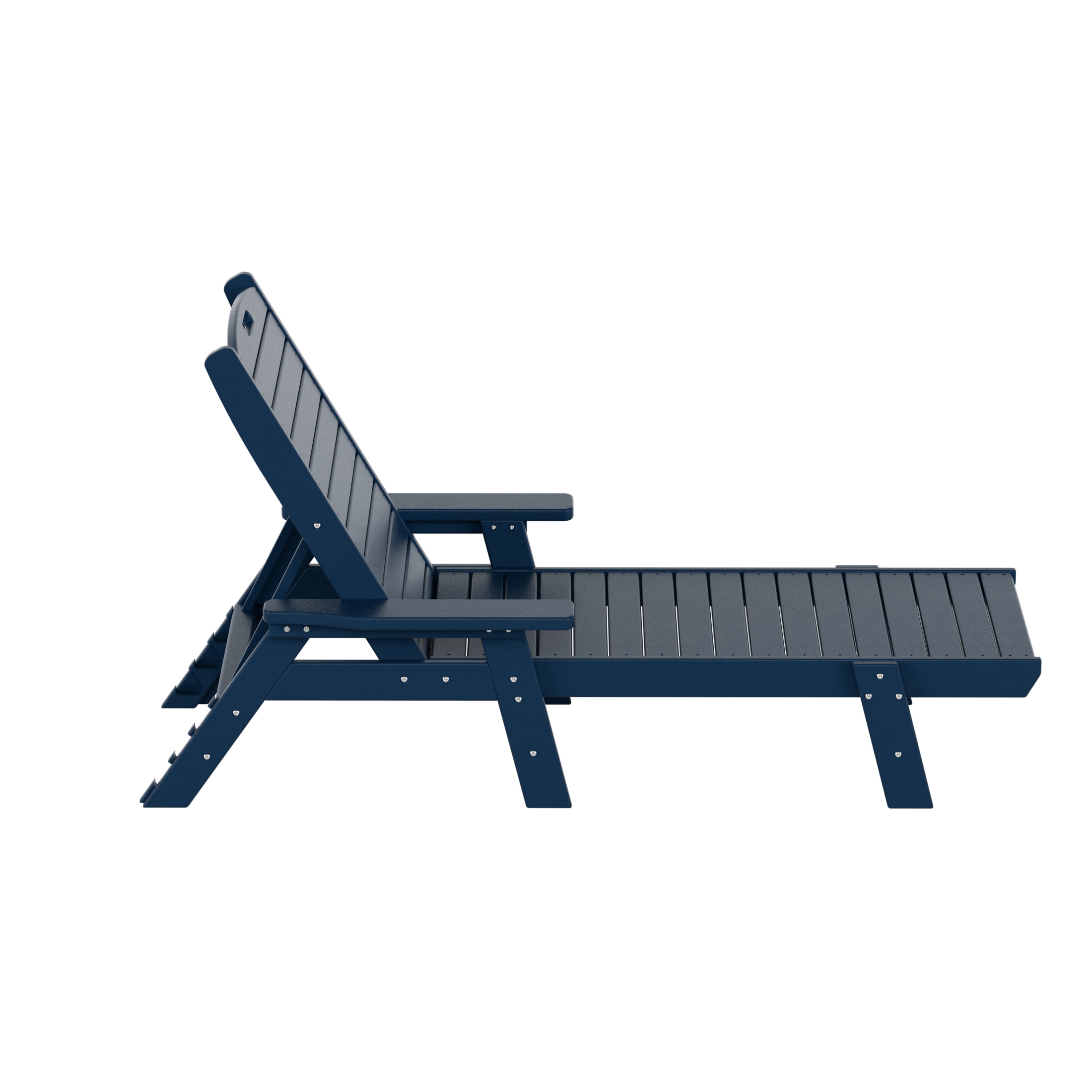 Navy Blue HDPE Adjustable Outdoor Chaise Lounge with Arms