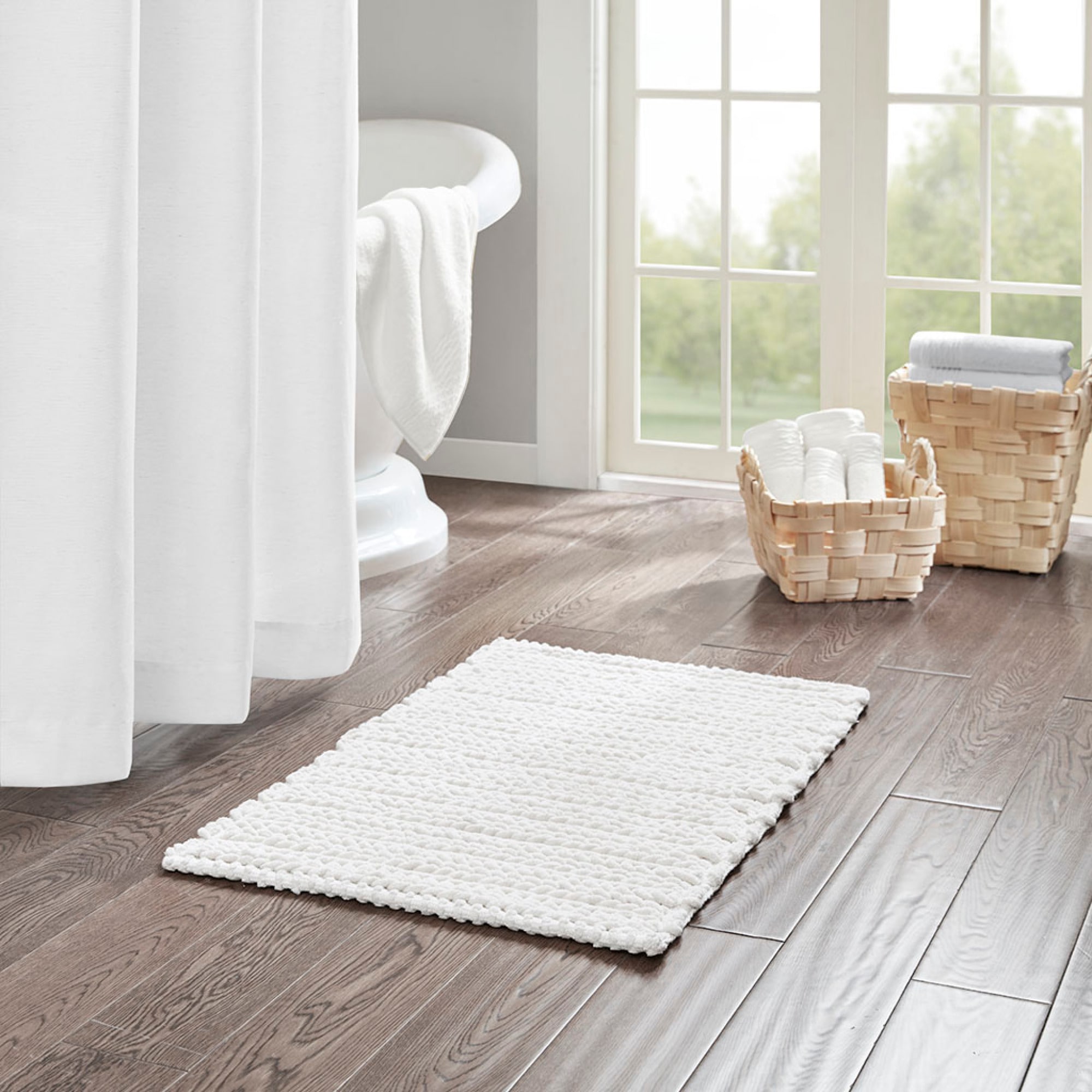 Roomfitters  30x20 Inch Cotton Chenille Bath Rug Soft Absorbent Rectangle Bathroom Mat Shower Floor Rug White