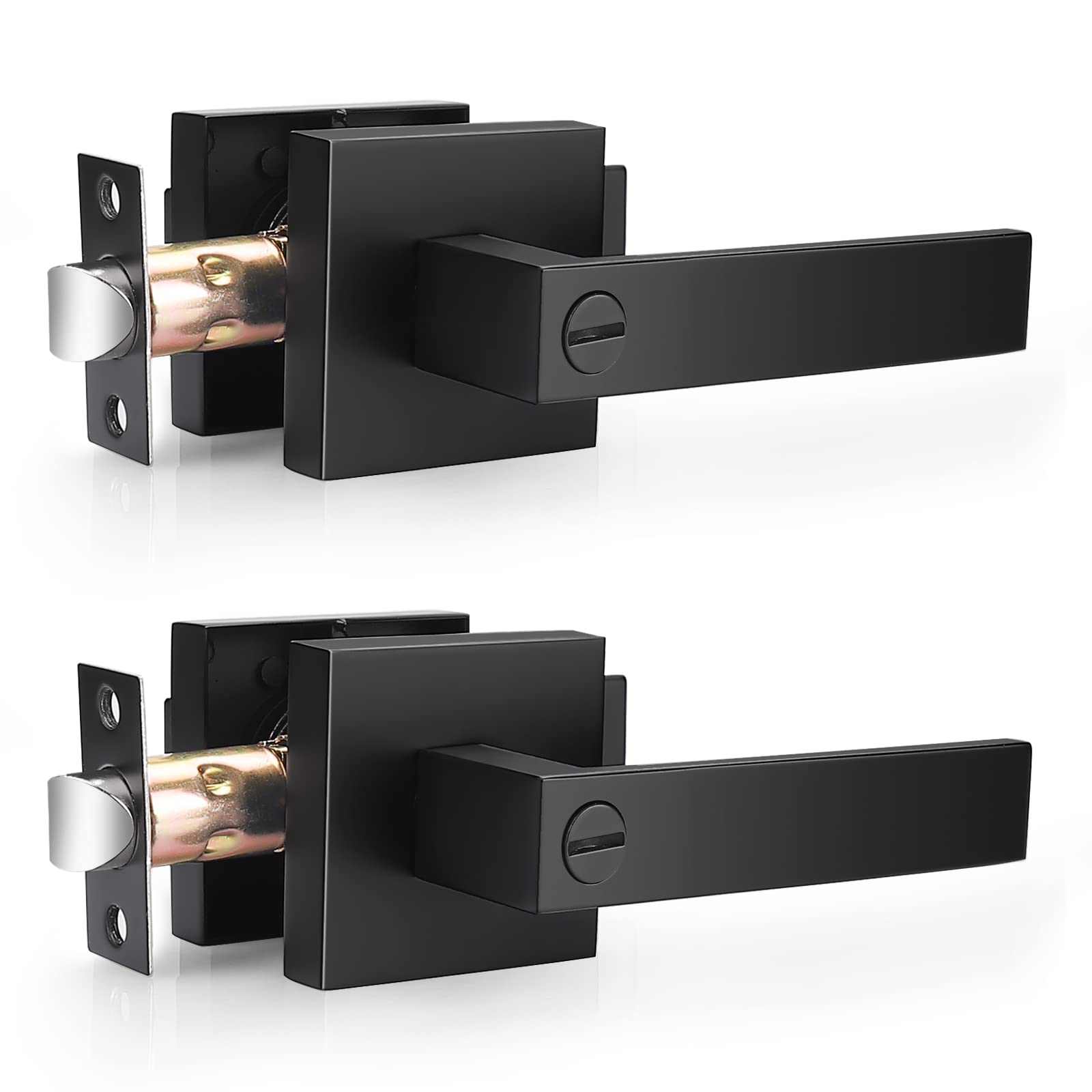 Phyfalip  Black Heavy Duty Interior Door Handles Keyless Privacy Door Levers Modern Square Design 2 Pack Matte Black Finish