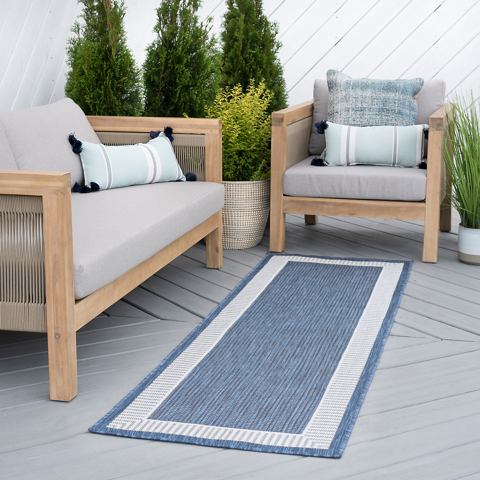 Tayse ECO1102 2X8 Eco 2 x 8 (ft) Flatweave Polypropylene Blue Rectangular Indoor/Outdoor Coastal Runner rug