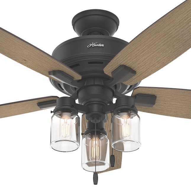 Hunter Lincoln 52 In Natural Iron Led Indoor Downrod Or Flush Mount Ceiling Fan With Light 5 Blade The Fans Department At Com - How To Install Hunter Ceiling Fan With Light Kit