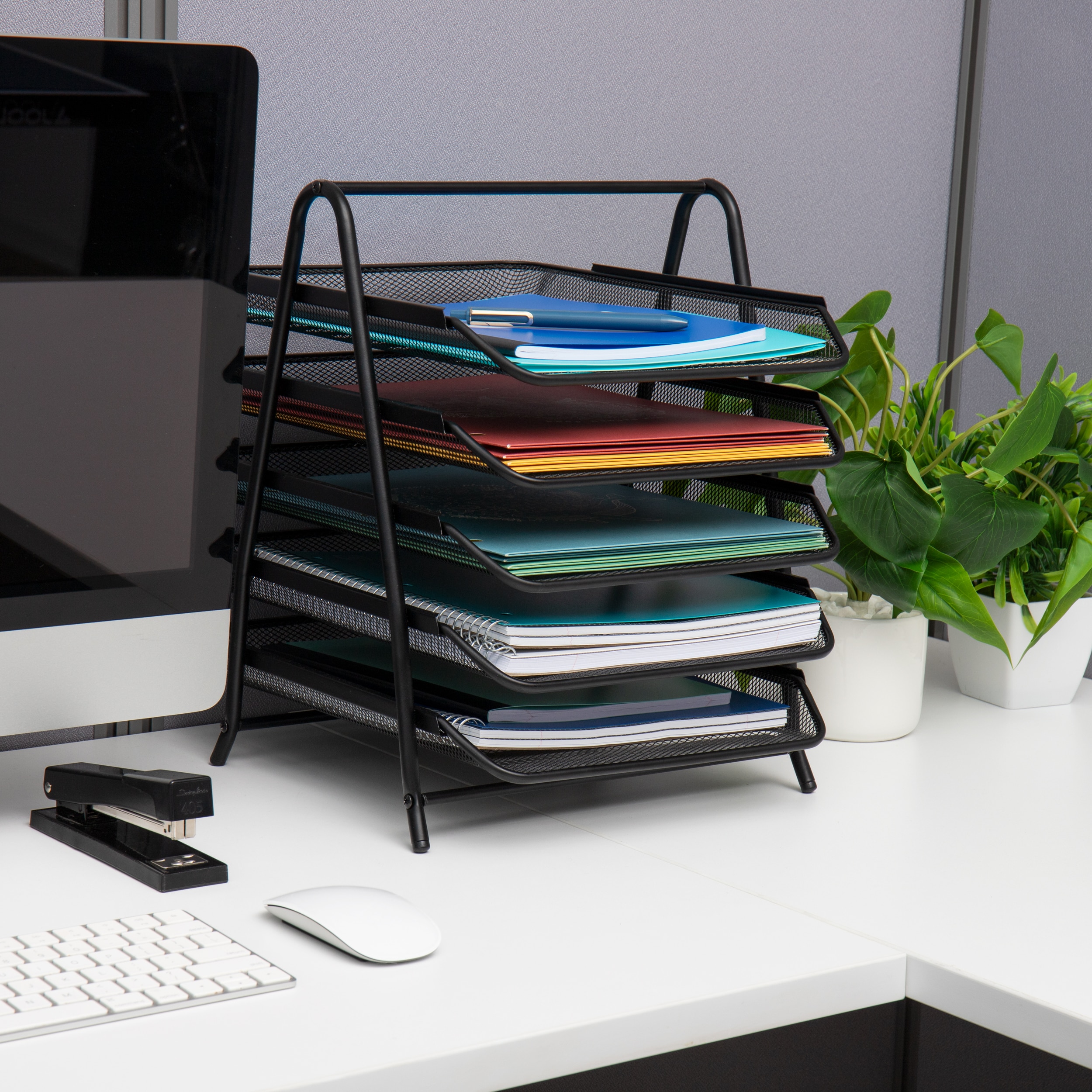 Mind Reader 5-Compartment Black Metal Letter Tray in the Desktop ...