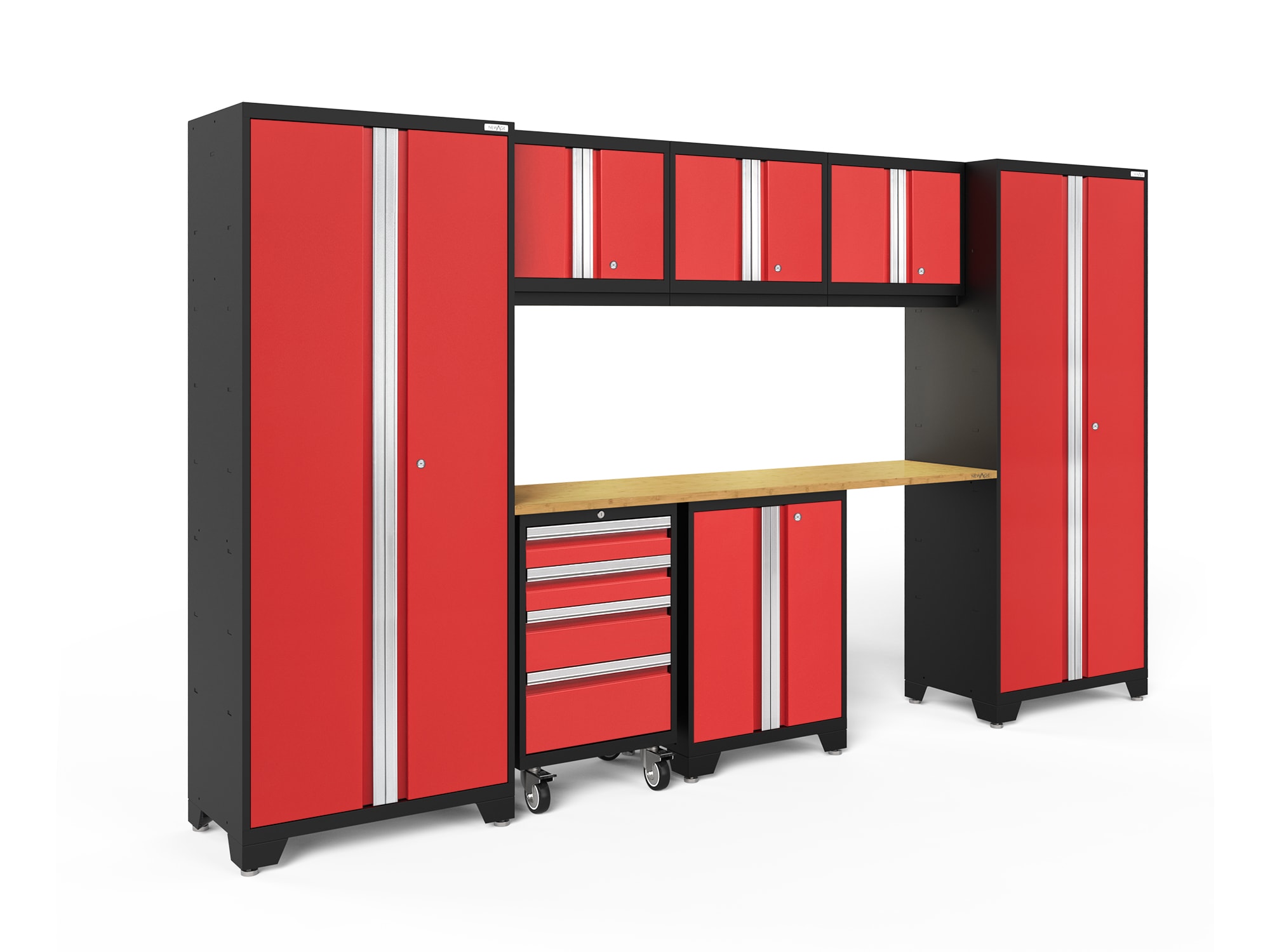 NewAge Products 50627 132.0-in W x 76.75-in H x 18.0-in D 7 -Cabinets Steel Deep Red Garage Storage System