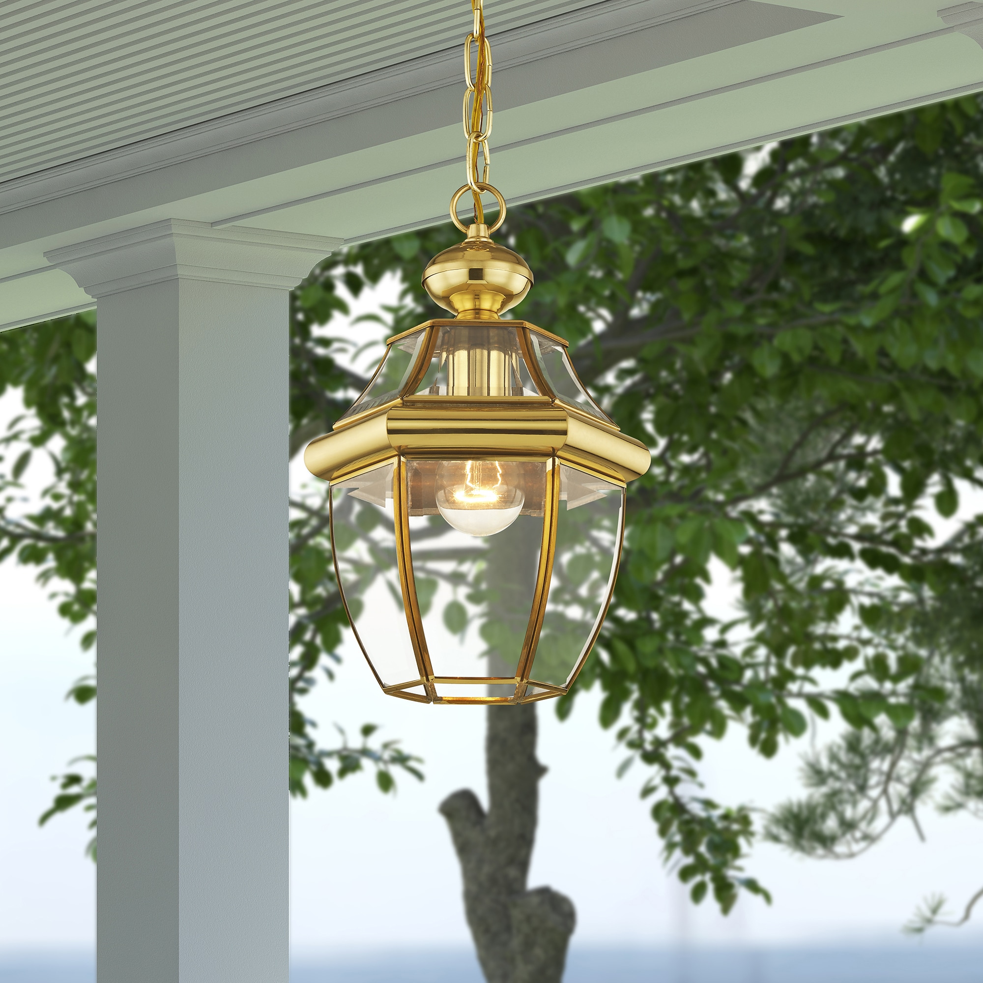 Monterey Polished Brass Outdoor Pendant Lantern with Clear Glass