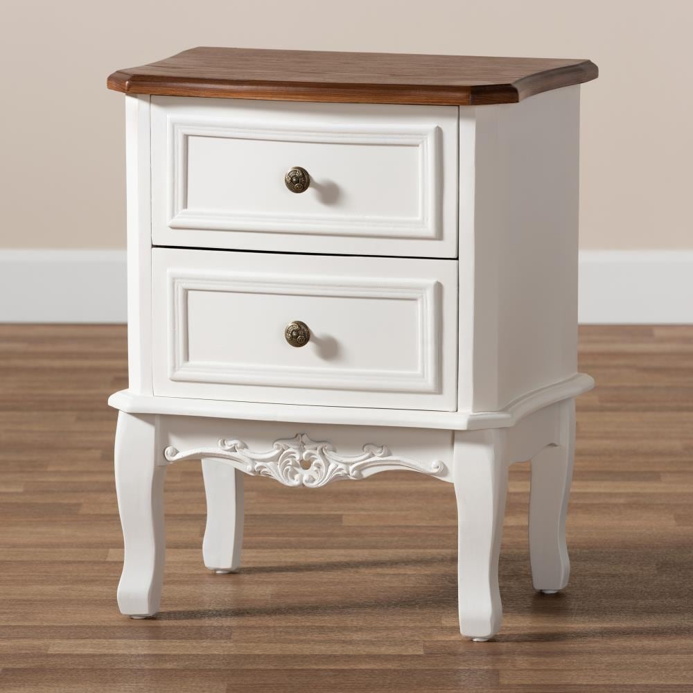 Baxton Studio Darlene White Cherry Brown Nightstand in the