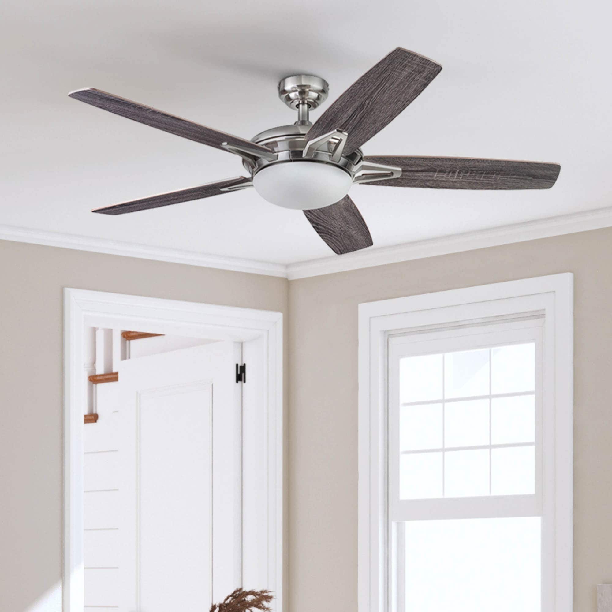 Prominence Home 51482-26 Clancy 52-in Brushed Nickel with Carmel Walnut Coal Blades Ceiling Fan With Light - Remote Included ( 5 -Blade )