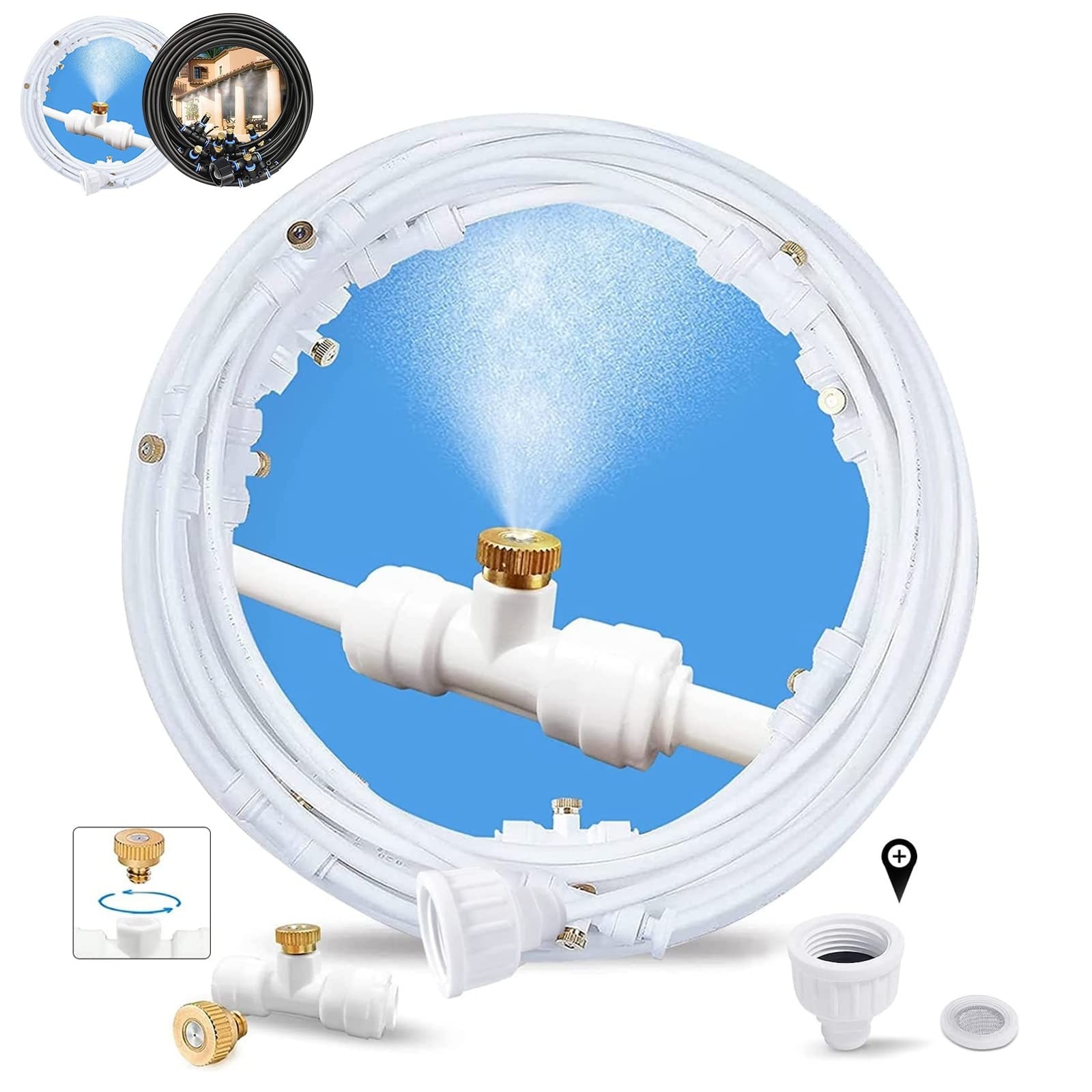 ITOPFOX  80FT 24M Patio Misting Cooling System Kit 24 Brass Nozzle Water Misters Hose for Outdoor Garden Greenhouse Deck Pool Canopy Umbrella Porch