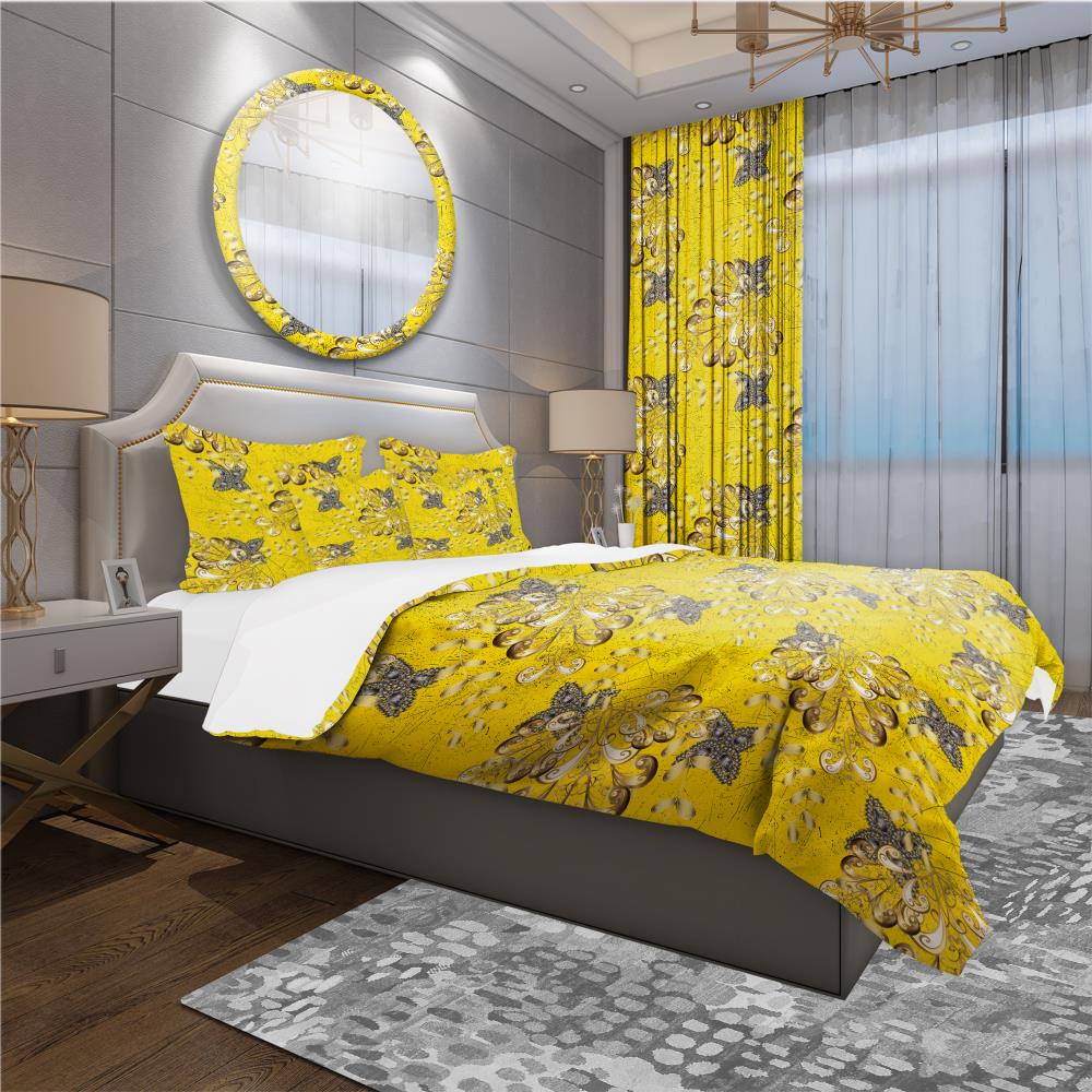 Designart BED18670-Q 3 -Piece Yellow Queen Duvet cover Set
