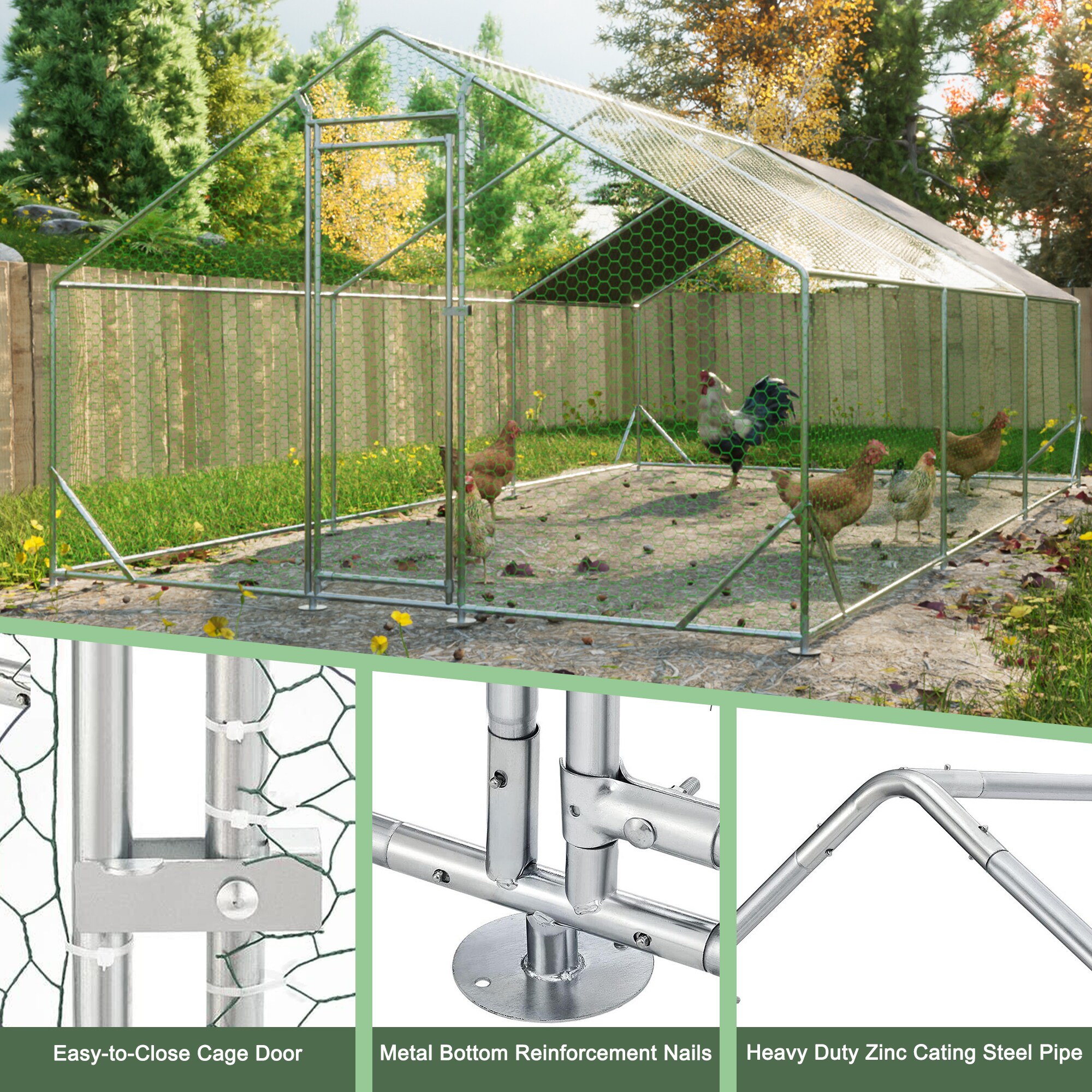 Tatayosi Large Metal Chicken Coop Walk-in Chicken RunGalvanized Wire ...