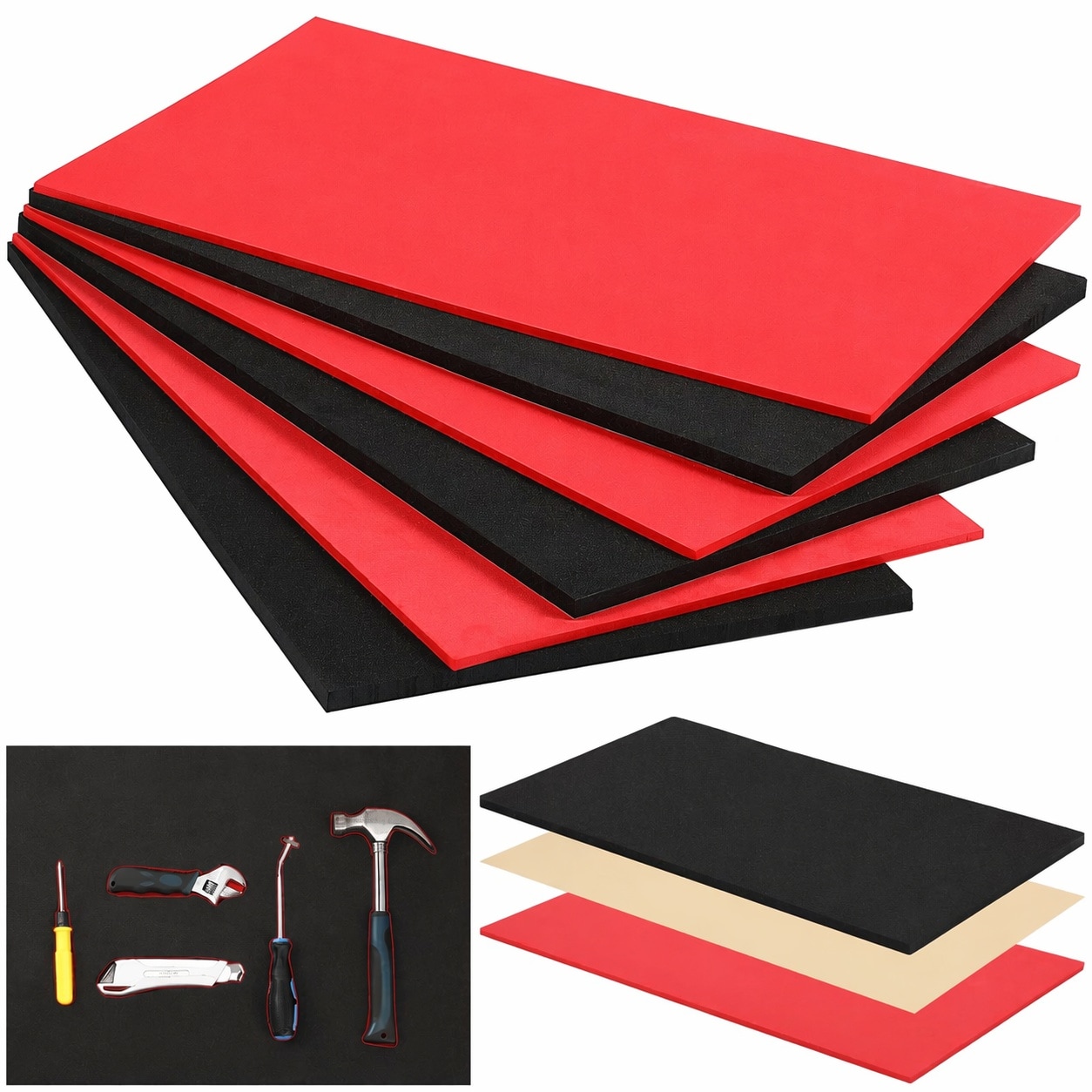 AKSCYZM  3 Sets Tool Box Shadow Foam Organizers Liner Adjustable Inserts Foam Non Slip Liner Mat for Tool Box Cabinet and Chest Drawers Black Top