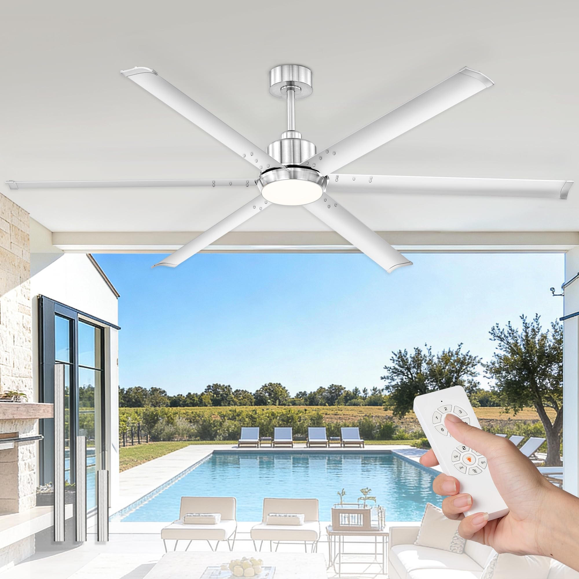 LTMATE JAZAVA 72-in Brushed Nickel LED Covered Outdoor Ceiling Fan With Light and Remote Control Included
