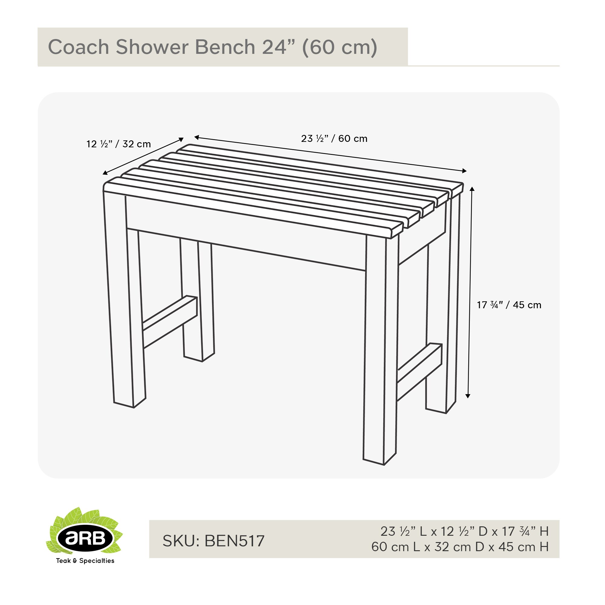 Elegant Teak Spa Safety Shower Bench - 23.5" Height