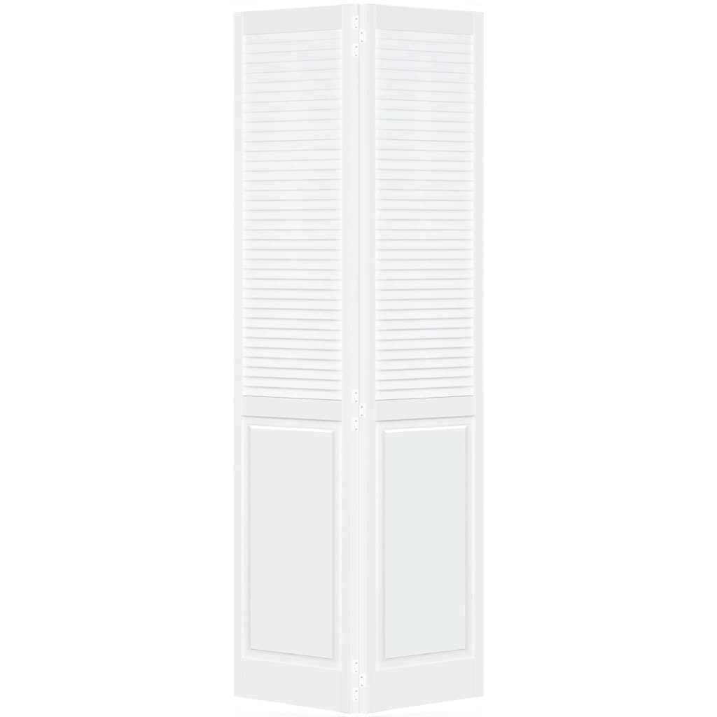 Kimberly Bay 28-in x 80-in Primed White Louver Smooth Solid core Primed Pine Wood Bi-fold Traditional Louver-Panel White Bifold Closet Door ( Hardware Included )