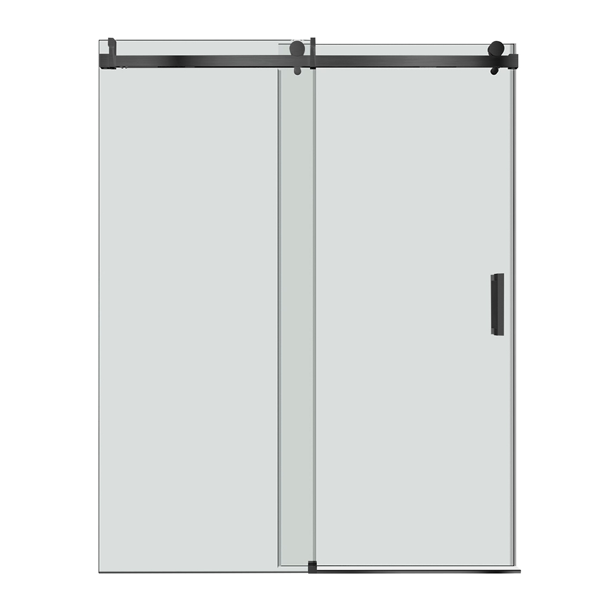 WELLFOR CV-SS10-6076BL Trackless Sliding Shower Door Matte Black 56-in to 60-in W x 76-Inches H Frameless Standard Sliding Soft Close Shower door 3/8-in Thick Clear Glass