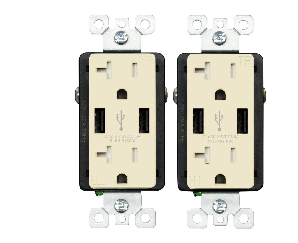 Utilitech R1820D50AA-LA2 20 -Amp 125-volt Tamper Resistant Residential Decorator USB outlet Dual Type A , Light almond 2 -Pack