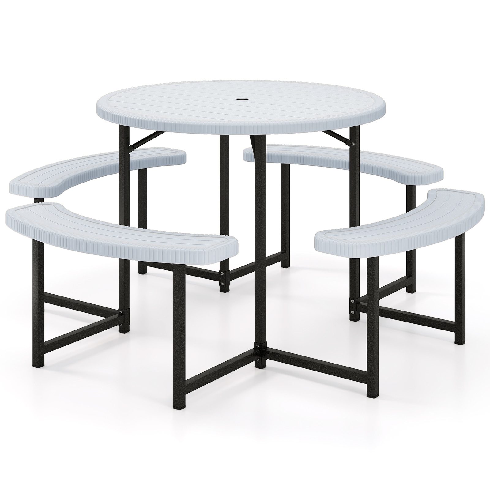 Slickblue HDPE Round Picnic Table with Curved Benches Seating for 4 to 8 People and Umbrella Hole for Backyard Patio Garden Seating 62 in W Multiple Color Option