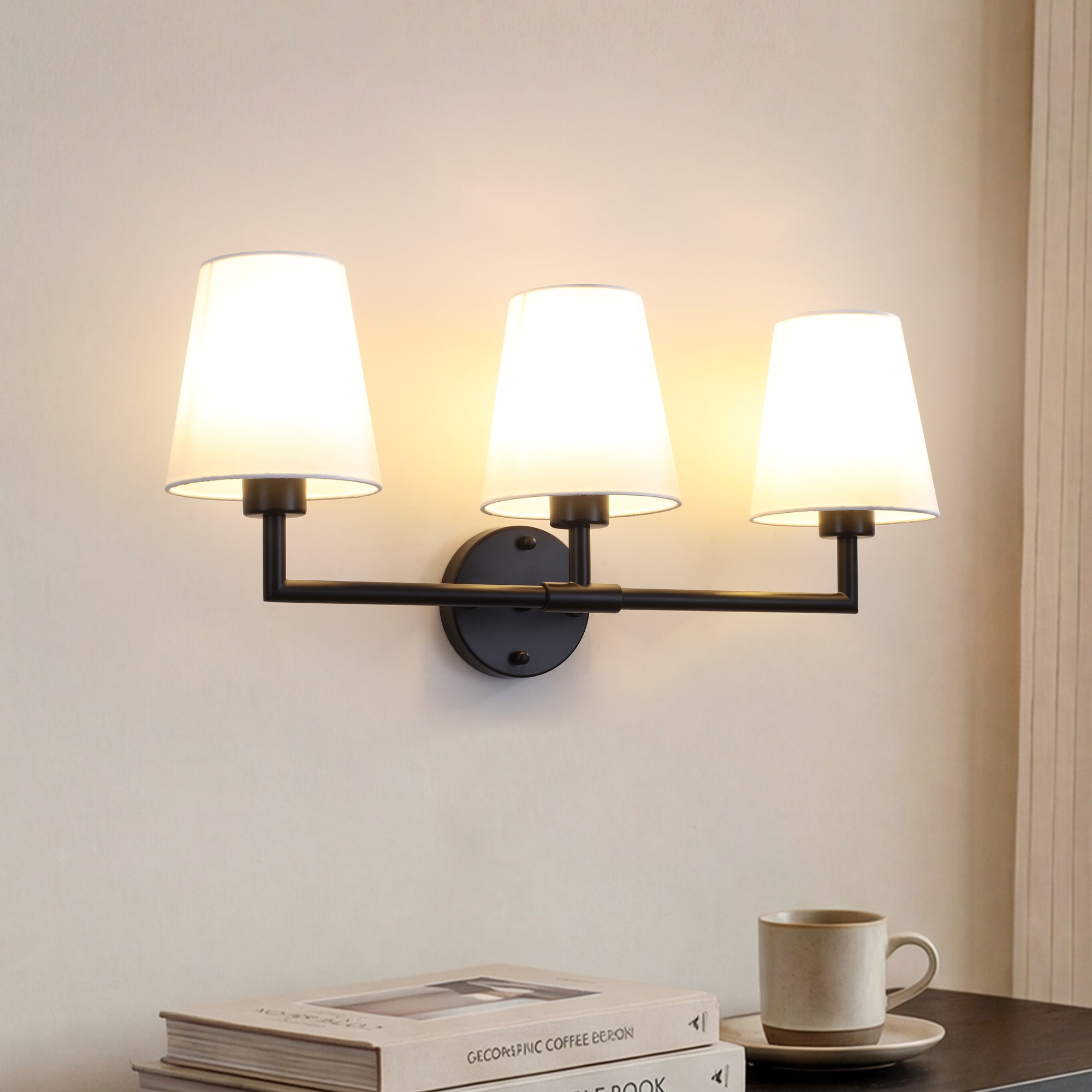 HLJYNJM 3-Light Modern Dimmable Vanity Light Modern Wall Sconce With White Fabric Shade